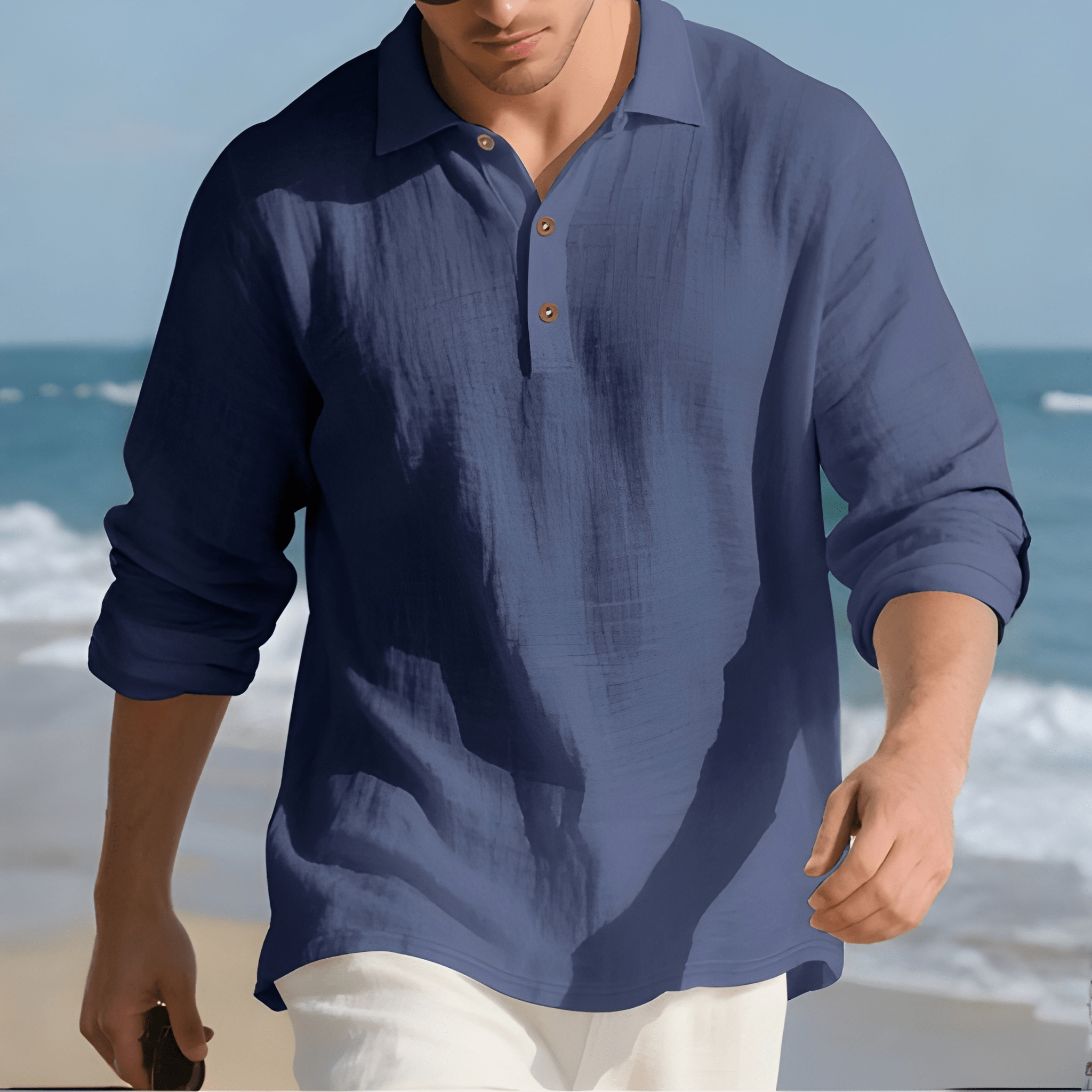 Lightweight Loose Fit Half Placket Long Sleeve Polo Shirt For Men