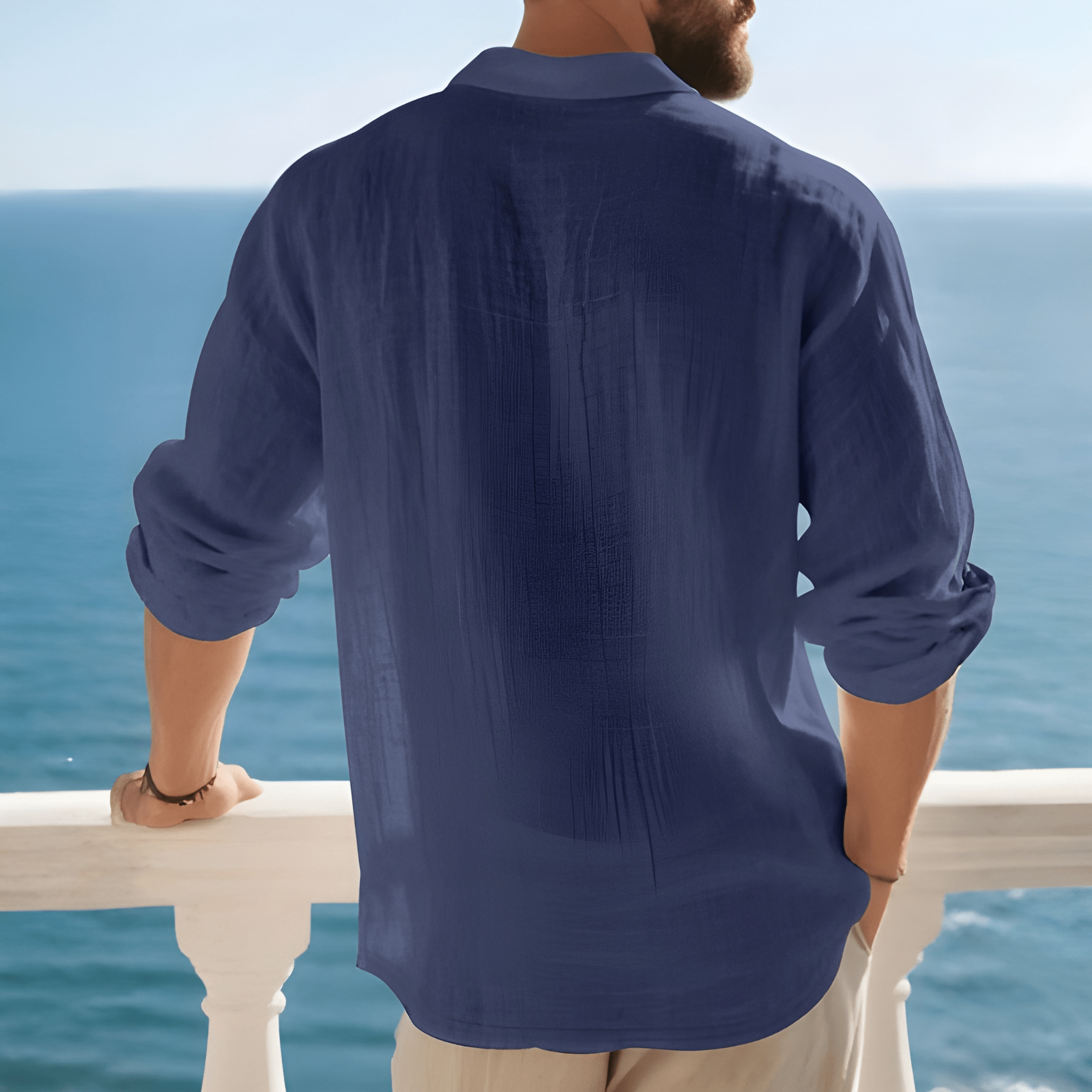 Lightweight Loose Fit Half Placket Long Sleeve Polo Shirt For Men