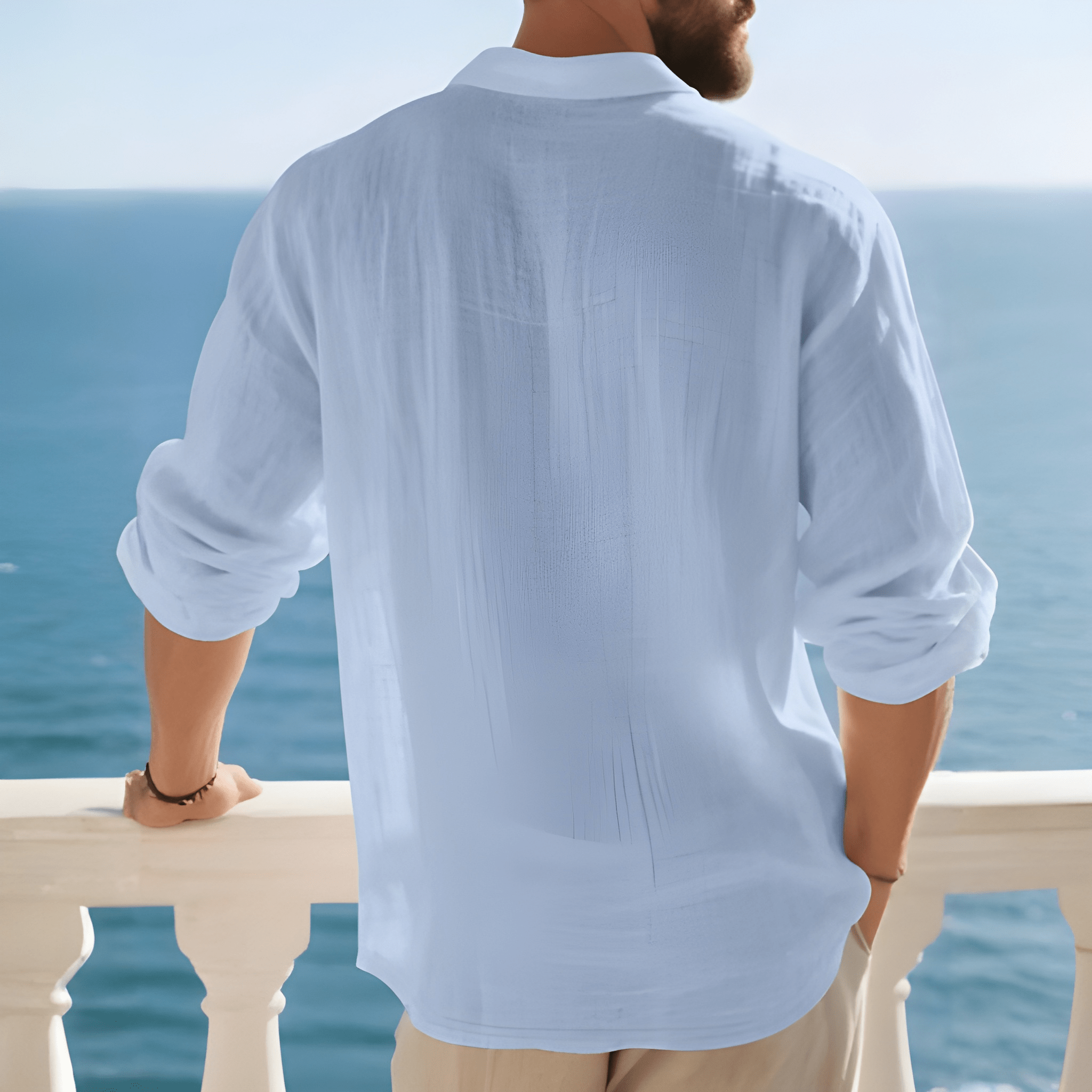 Lightweight Loose Fit Half Placket Long Sleeve Polo Shirt For Men