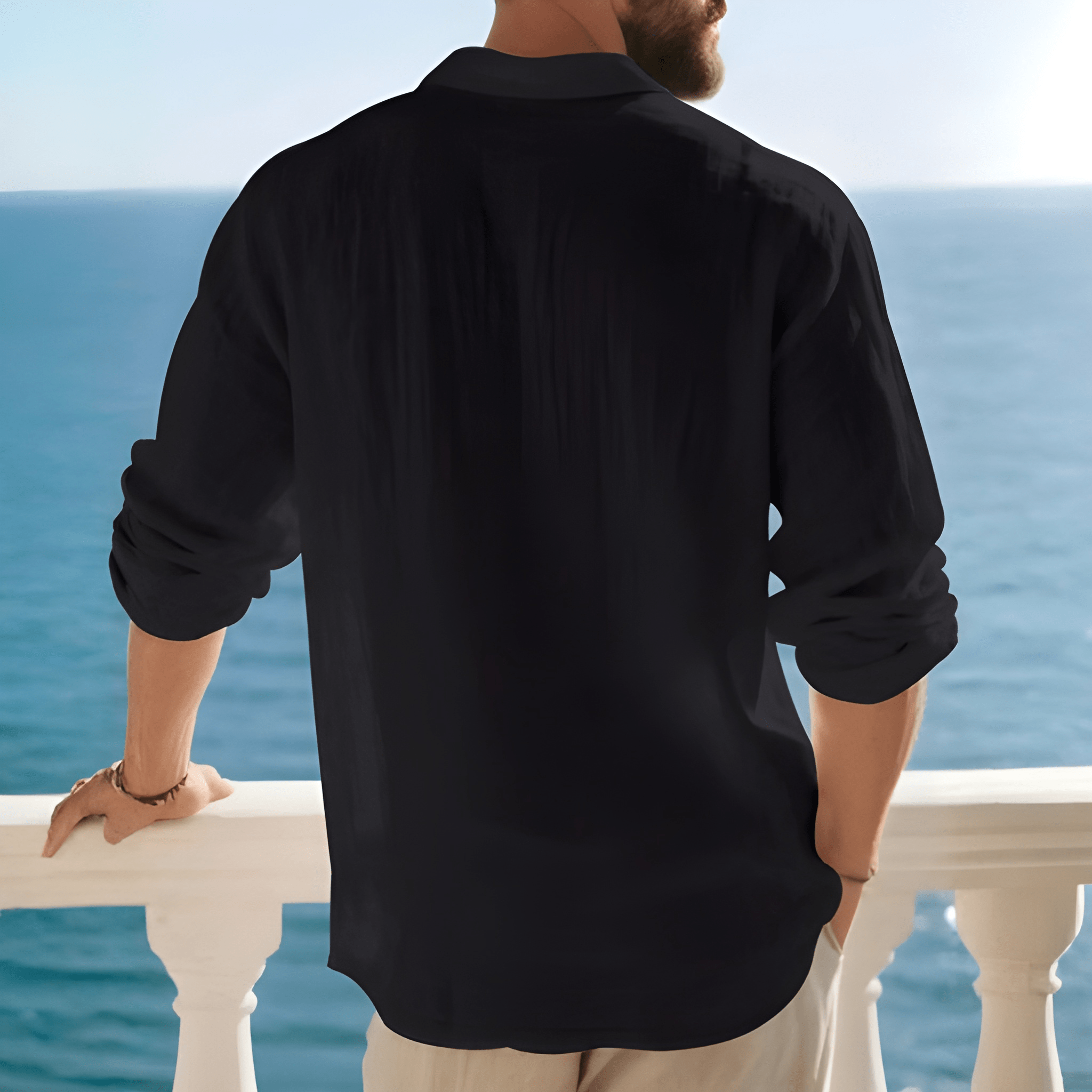Lightweight Loose Fit Half Placket Long Sleeve Polo Shirt For Men