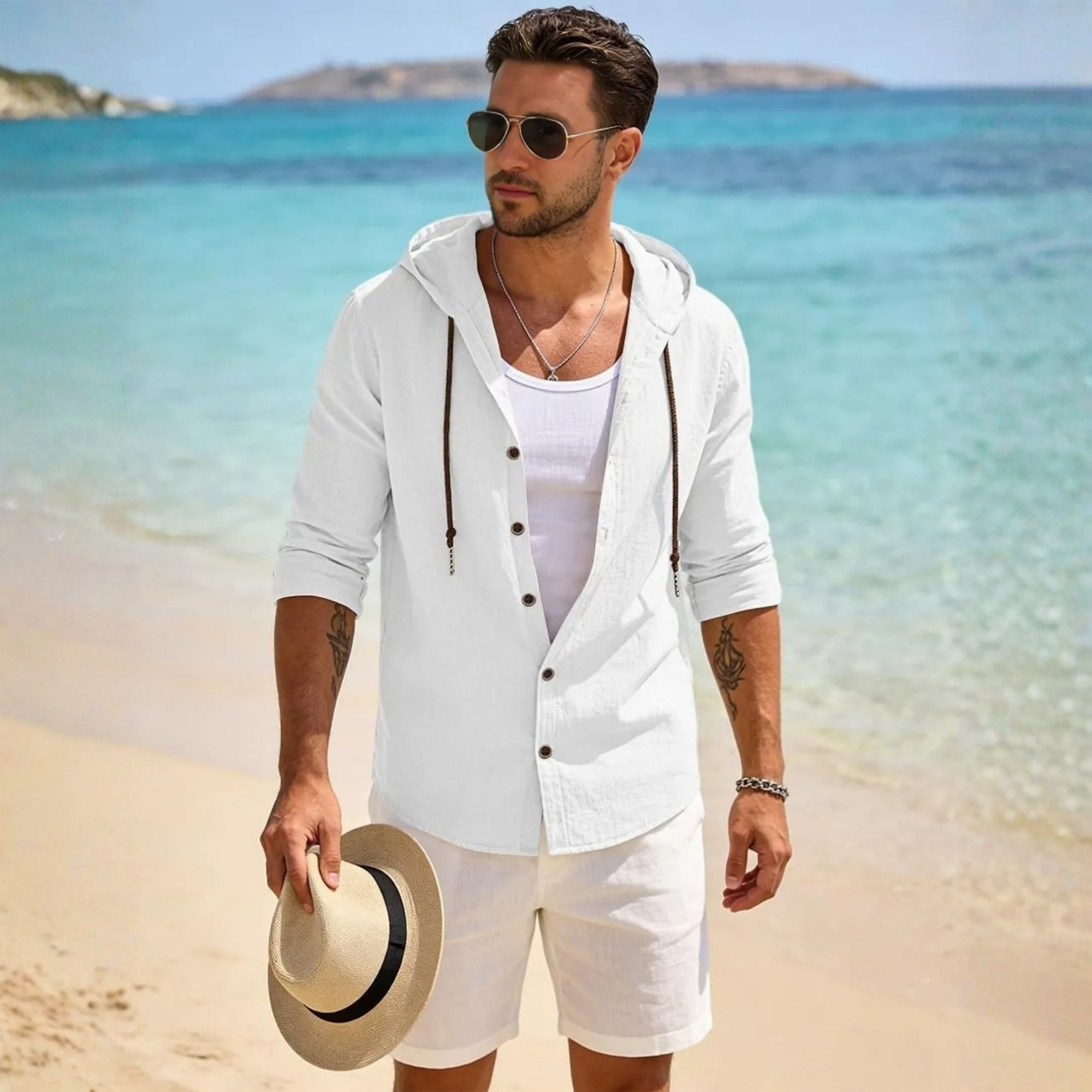 Lightweight Summer Style Casual Linen Hoodie Shirt 