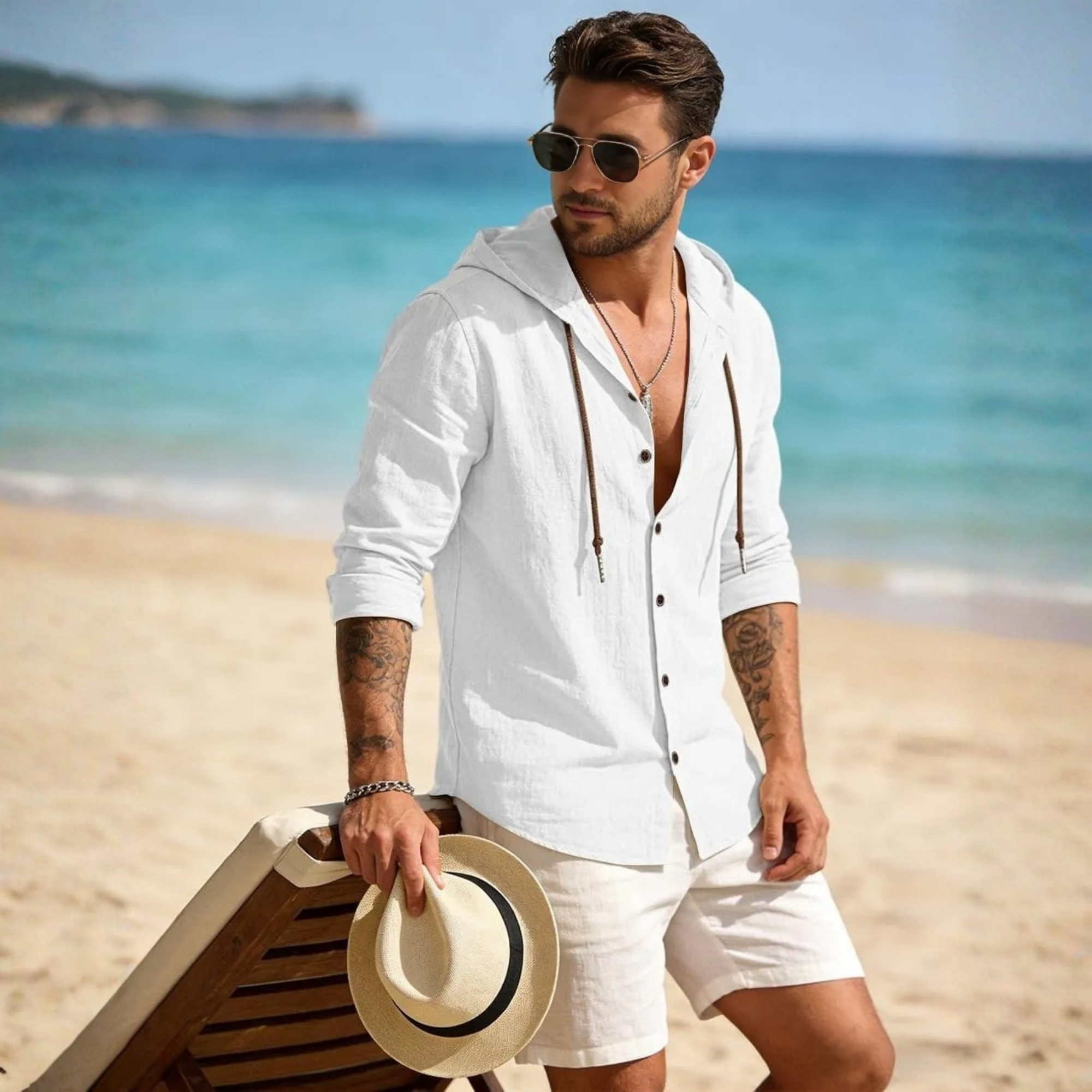 Lightweight Summer Style Casual Linen Hoodie Shirt 