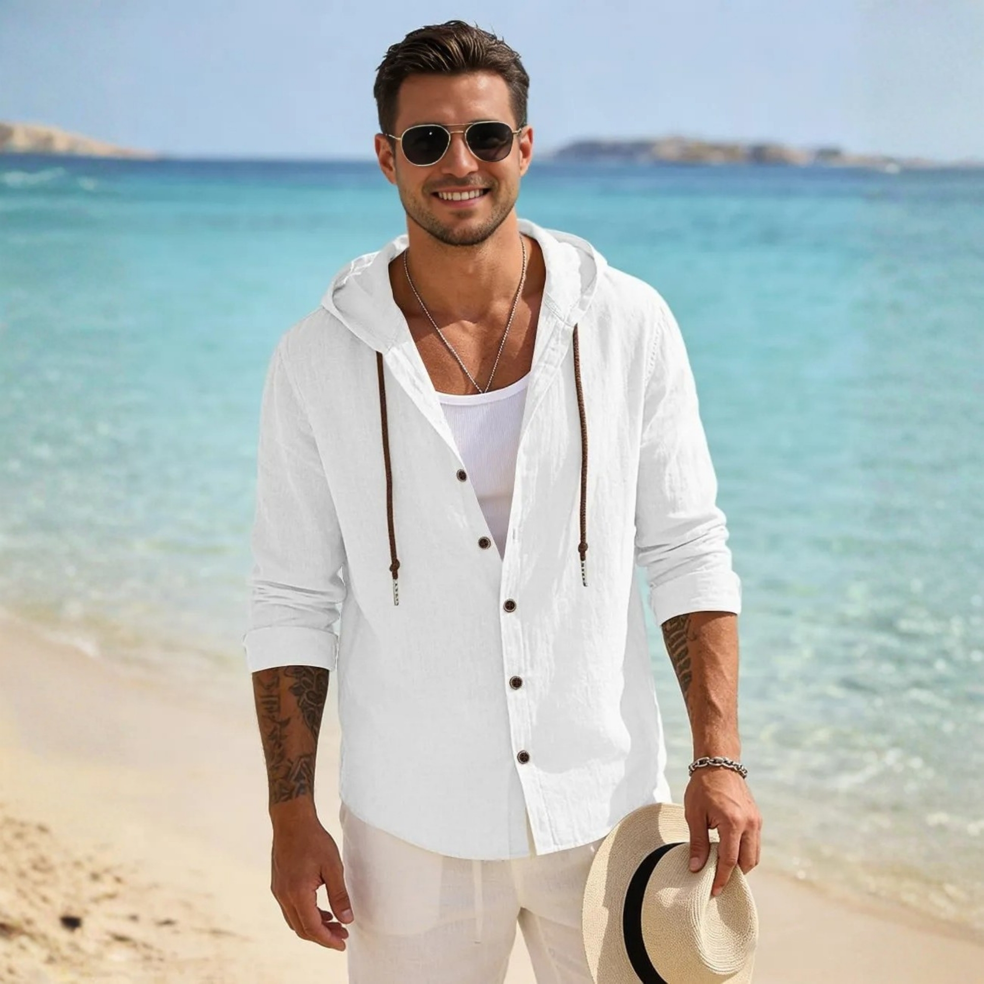 Lightweight Summer Style Casual Linen Hoodie Shirt 