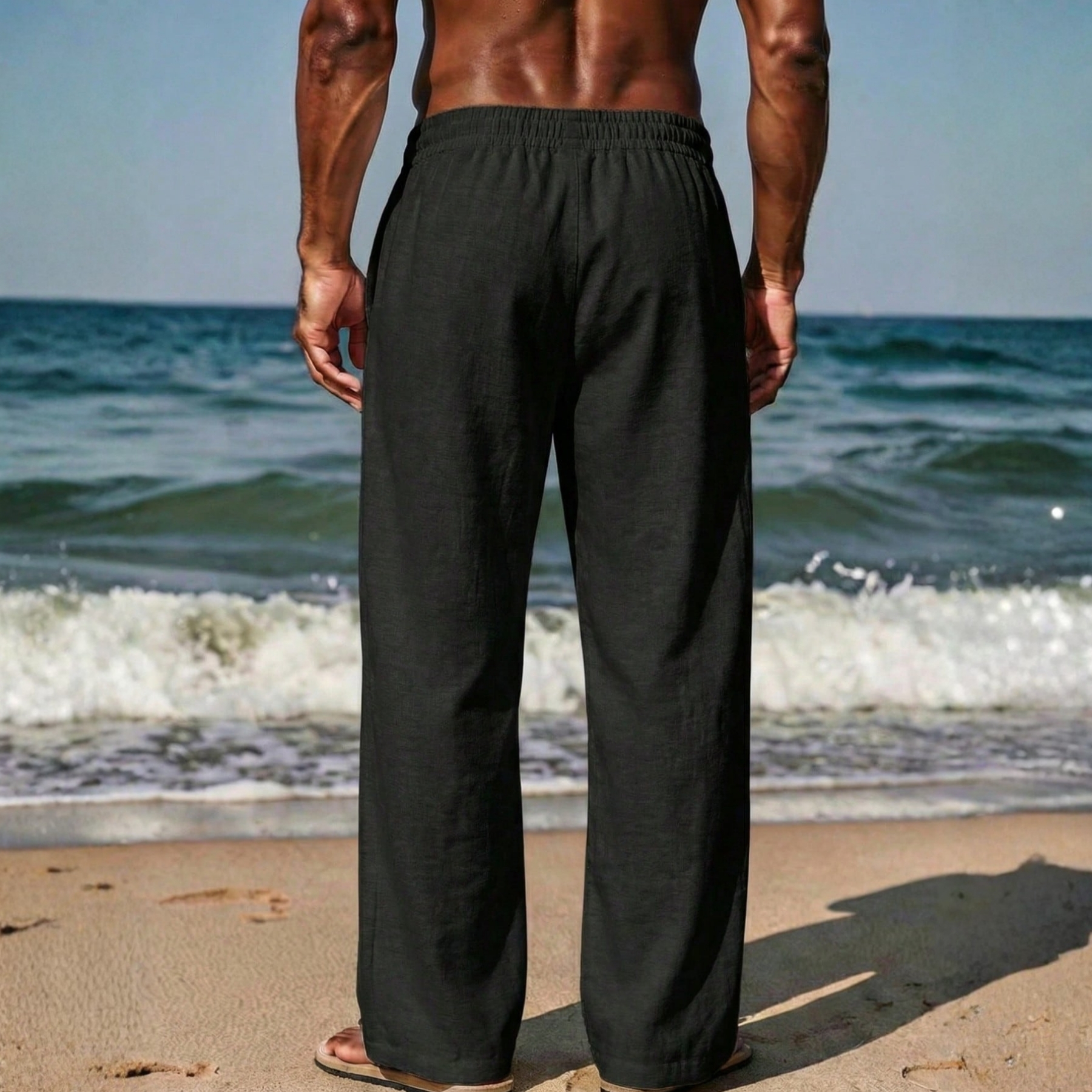 Linen Drawstring Straight Pants For Men