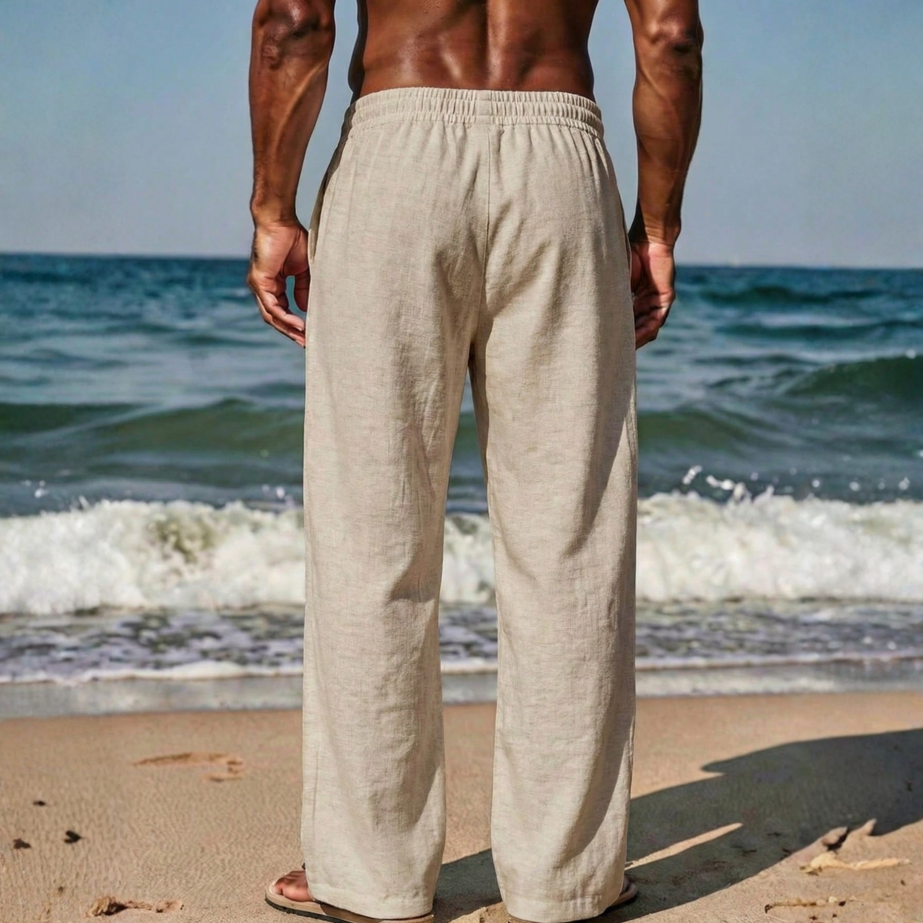 Linen Drawstring Straight Pants For Men