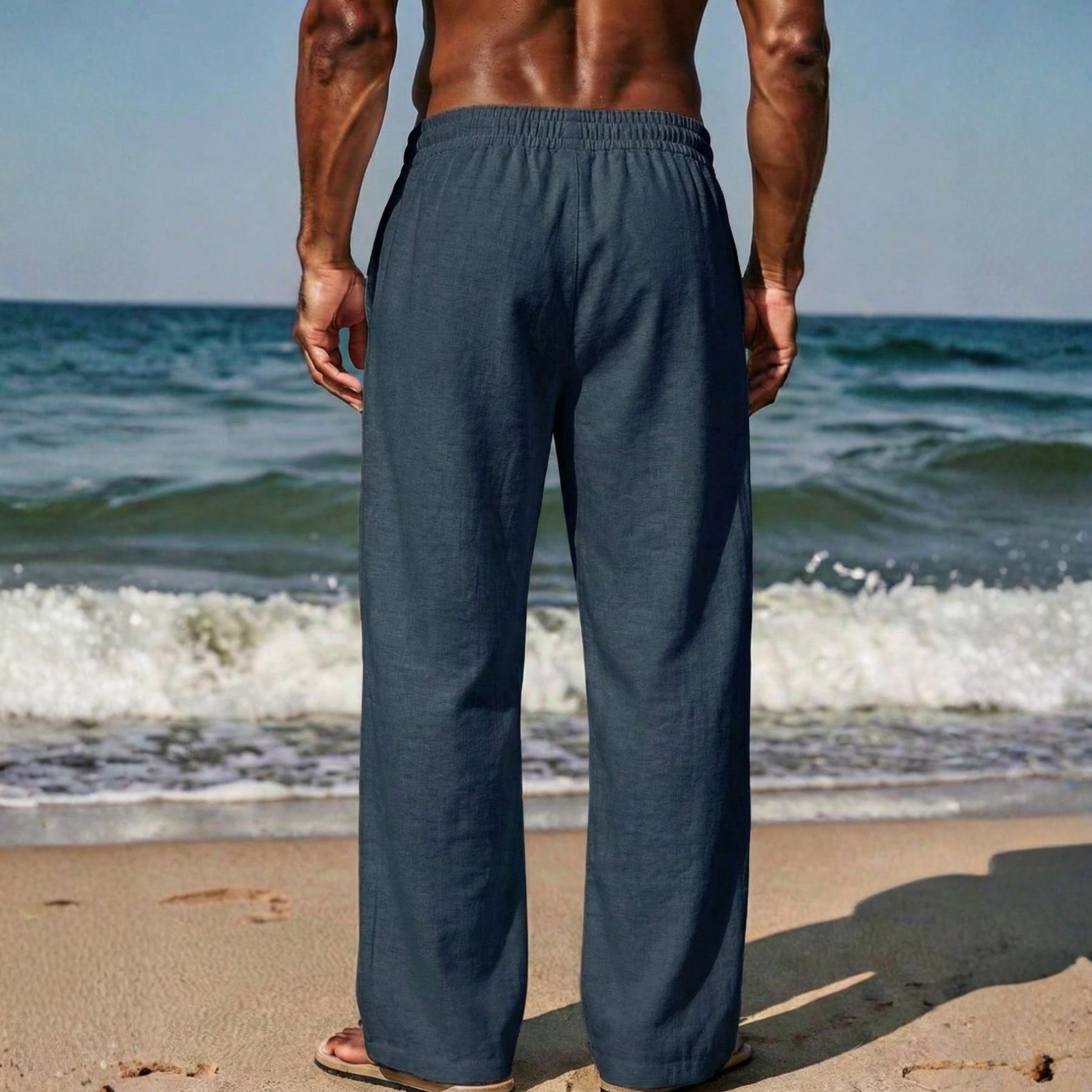 Linen Drawstring Straight Pants For Men