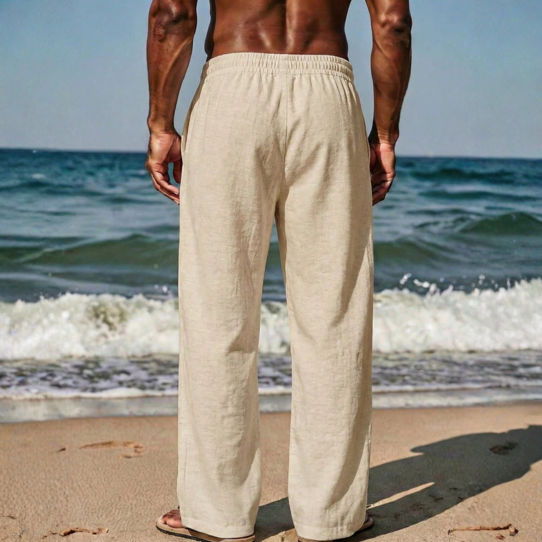 Linen Drawstring Straight Pants For Men