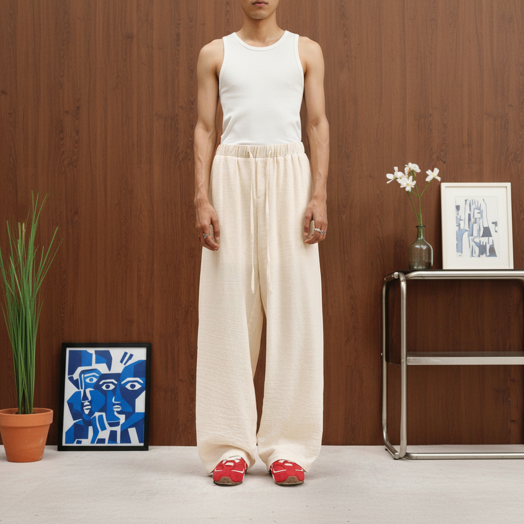 Linen Drawstring Straight Pants For Men