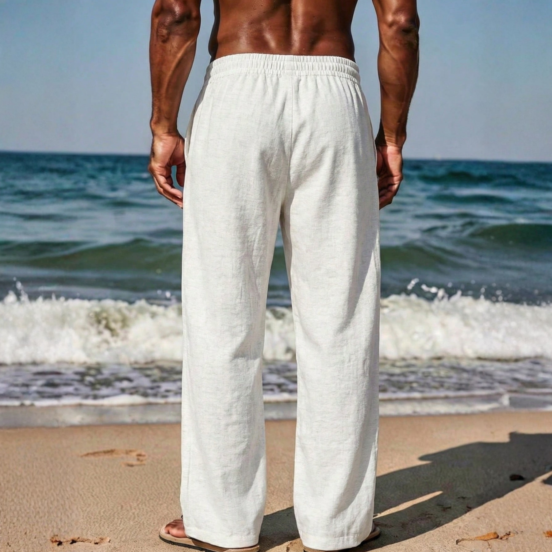 Linen Drawstring Straight Pants For Men