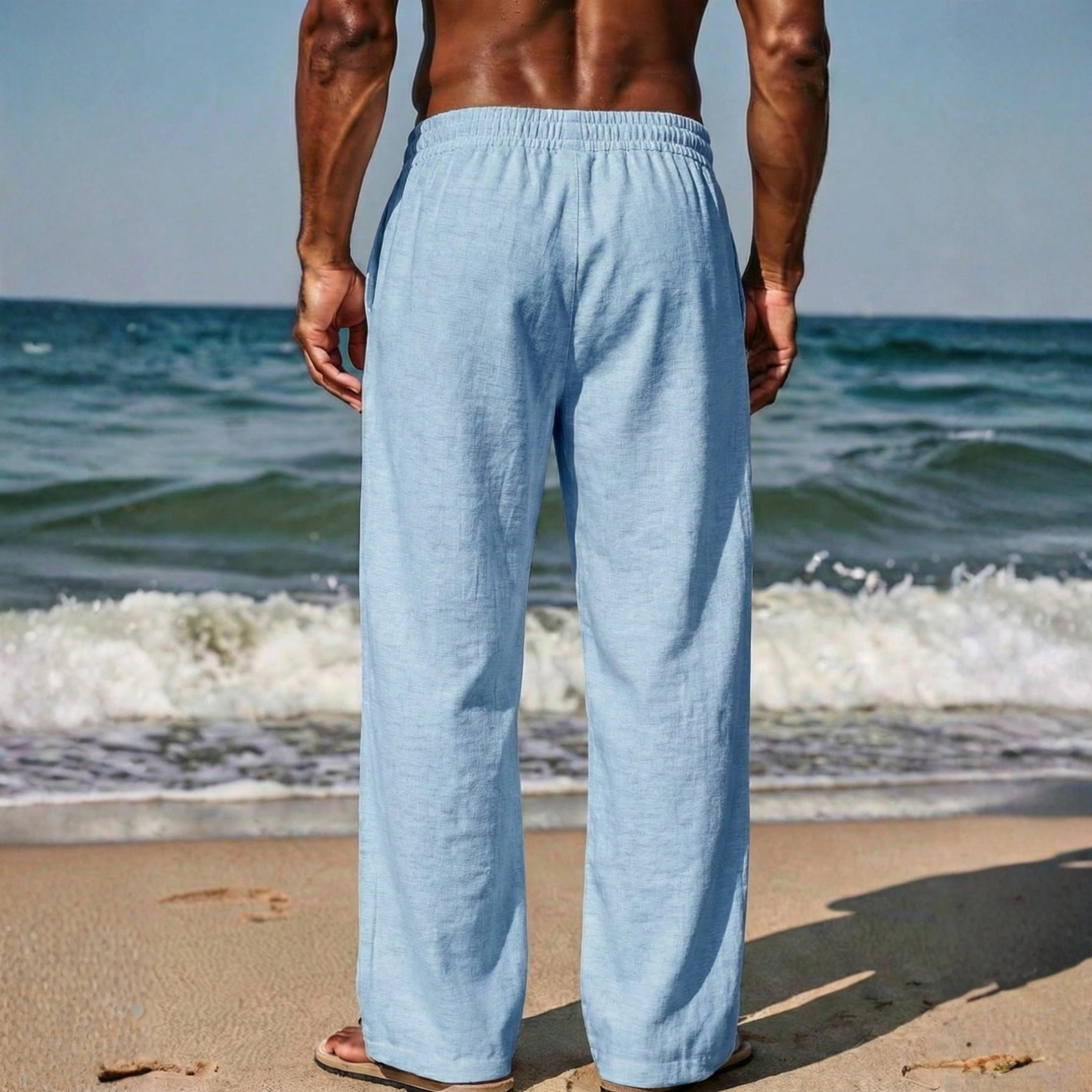 Linen Drawstring Straight Pants For Men