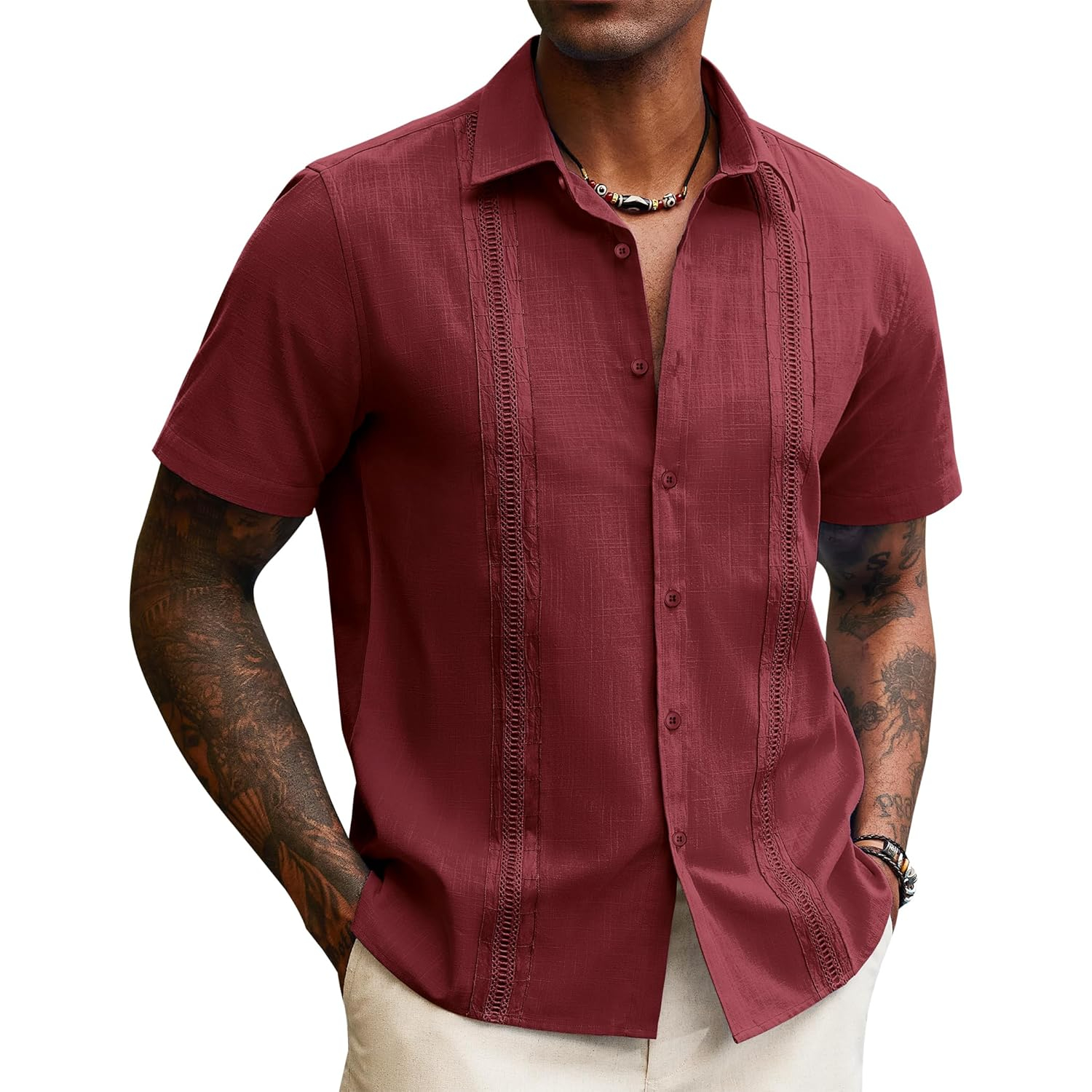 Linen Guayabera Sleeve Down Shirts With Button