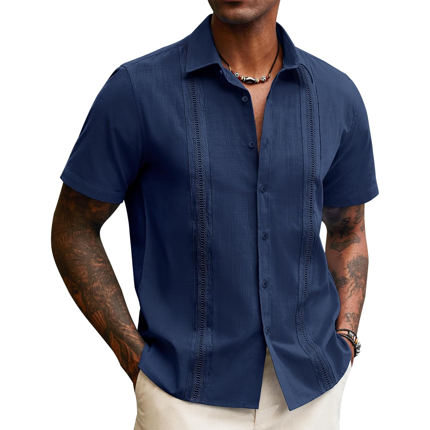 Linen Guayabera Sleeve Down Shirts With Button