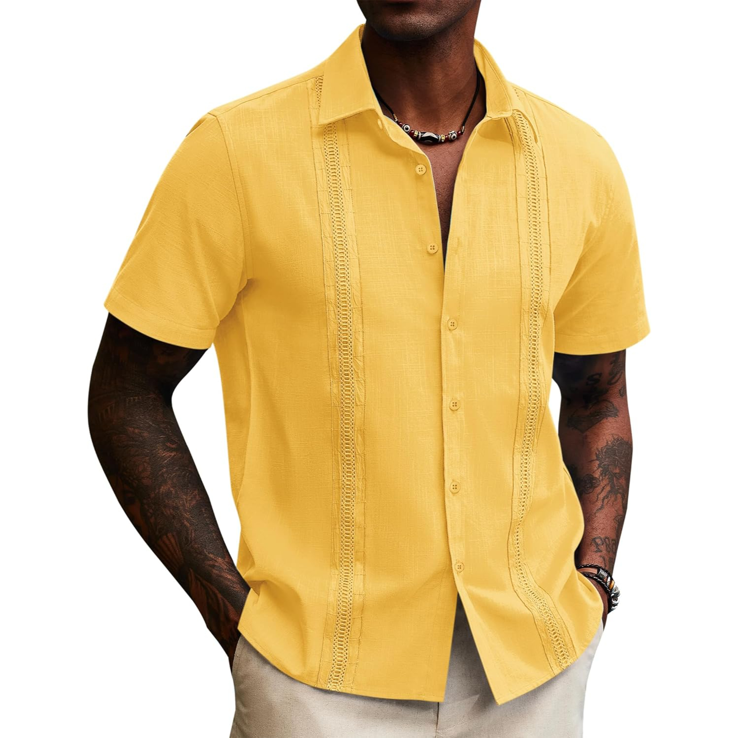 Linen Guayabera Sleeve Down Shirts With Button
