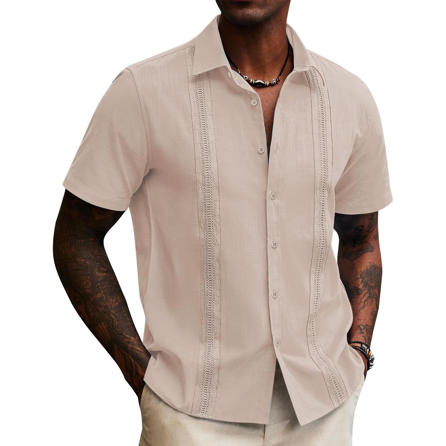 Linen Guayabera Sleeve Down Shirts With Button