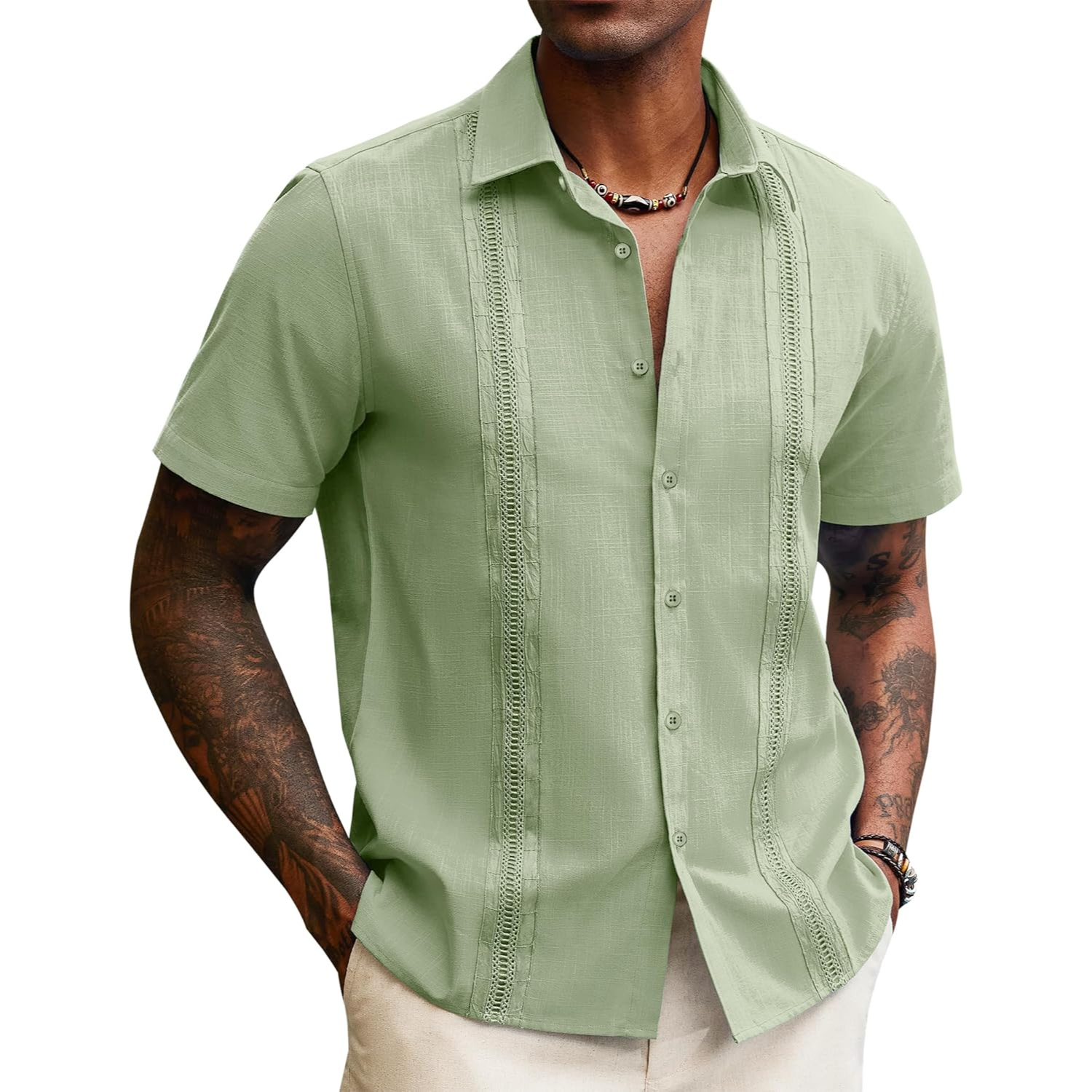 Linen Guayabera Sleeve Down Shirts With Button