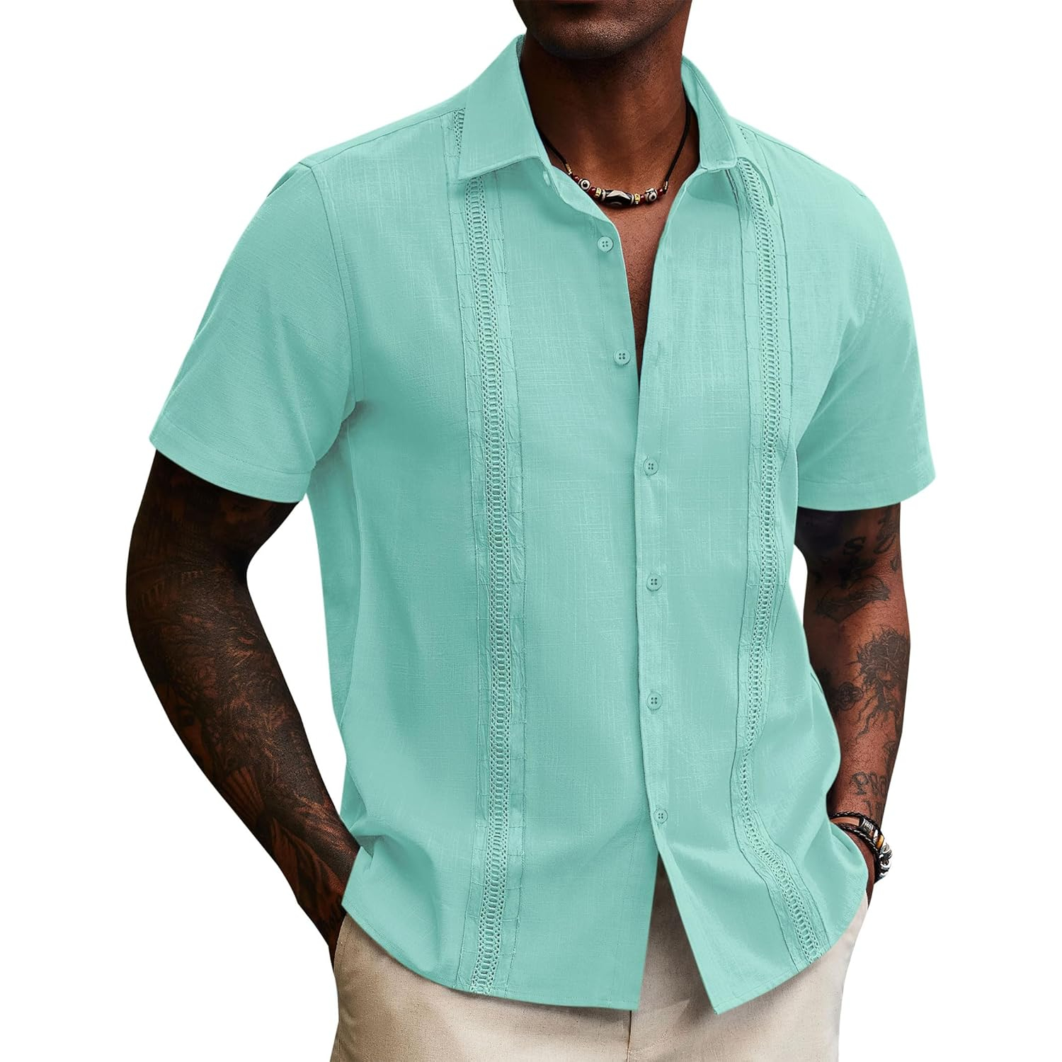 Linen Guayabera Sleeve Down Shirts With Button