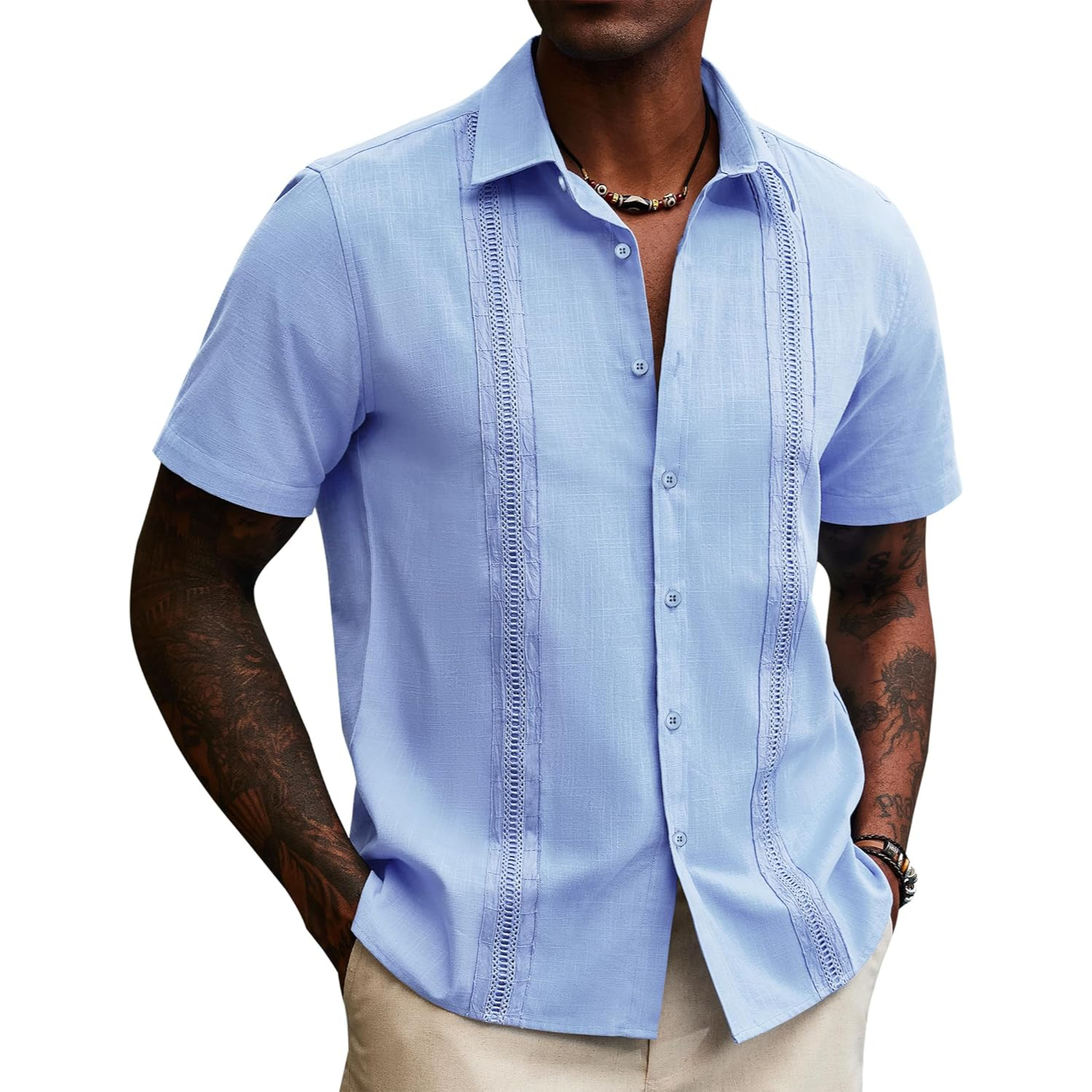 Linen Guayabera Sleeve Down Shirts With Button