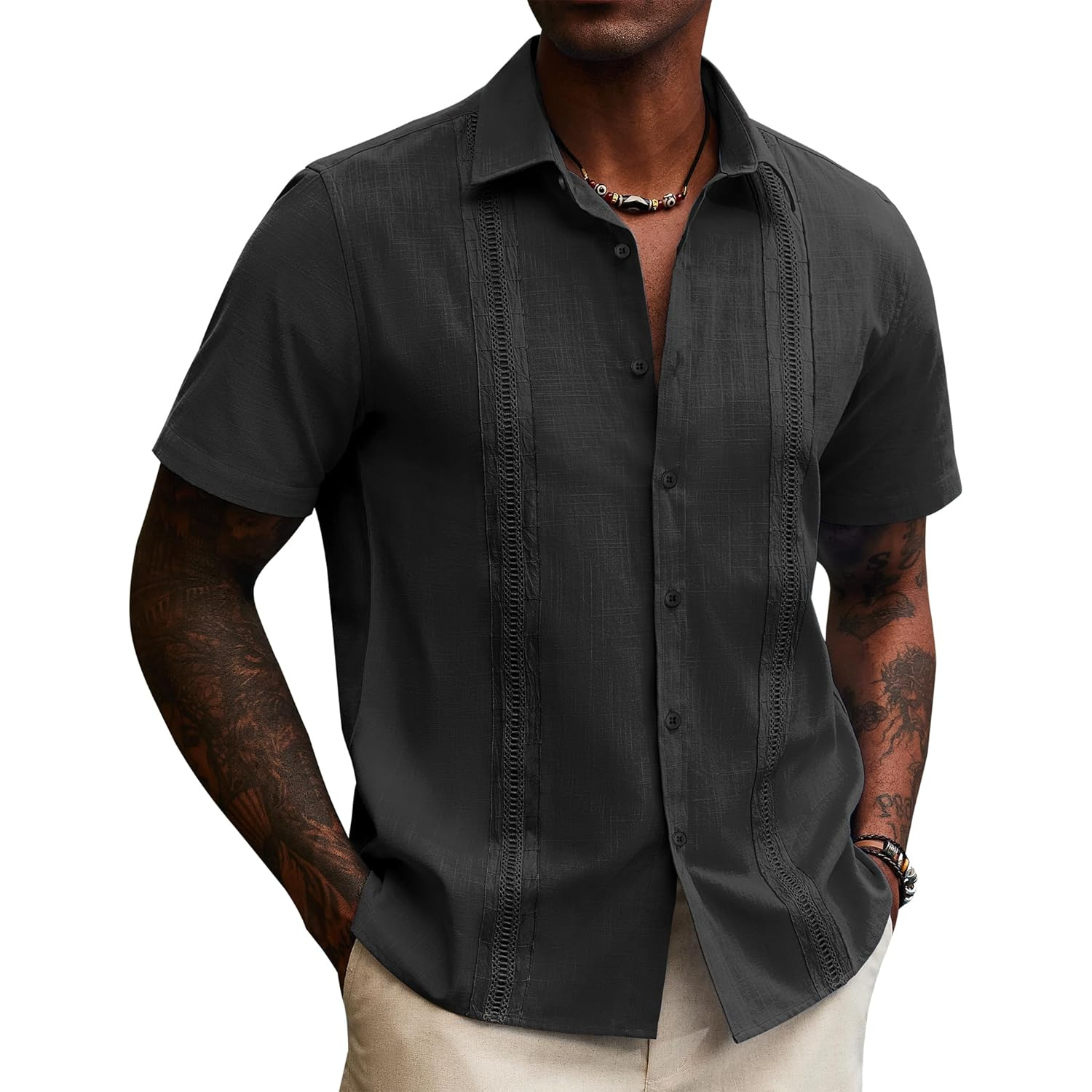 Linen Guayabera Sleeve Down Shirts With Button