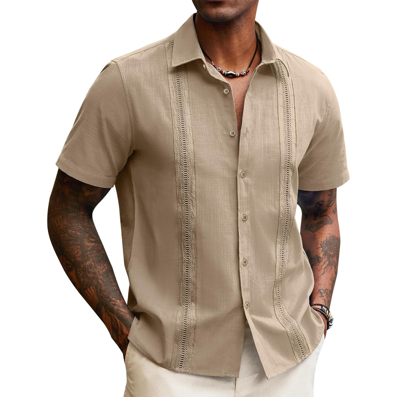 Linen Guayabera Sleeve Down Shirts With Button