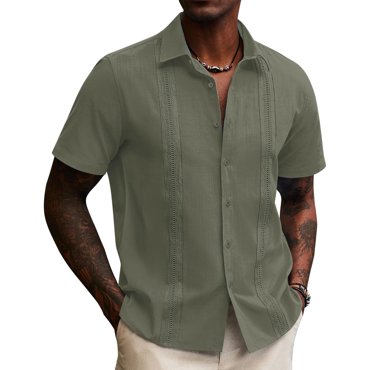 Linen Guayabera Sleeve Down Shirts With Button