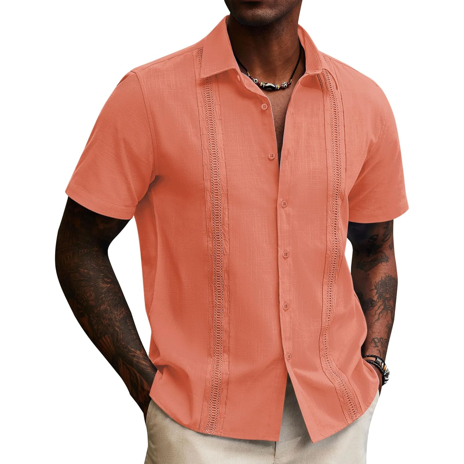 Linen Guayabera Sleeve Down Shirts With Button