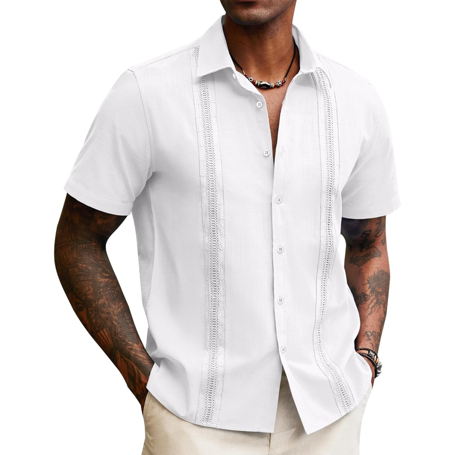 Linen Guayabera Sleeve Down Shirts With Button
