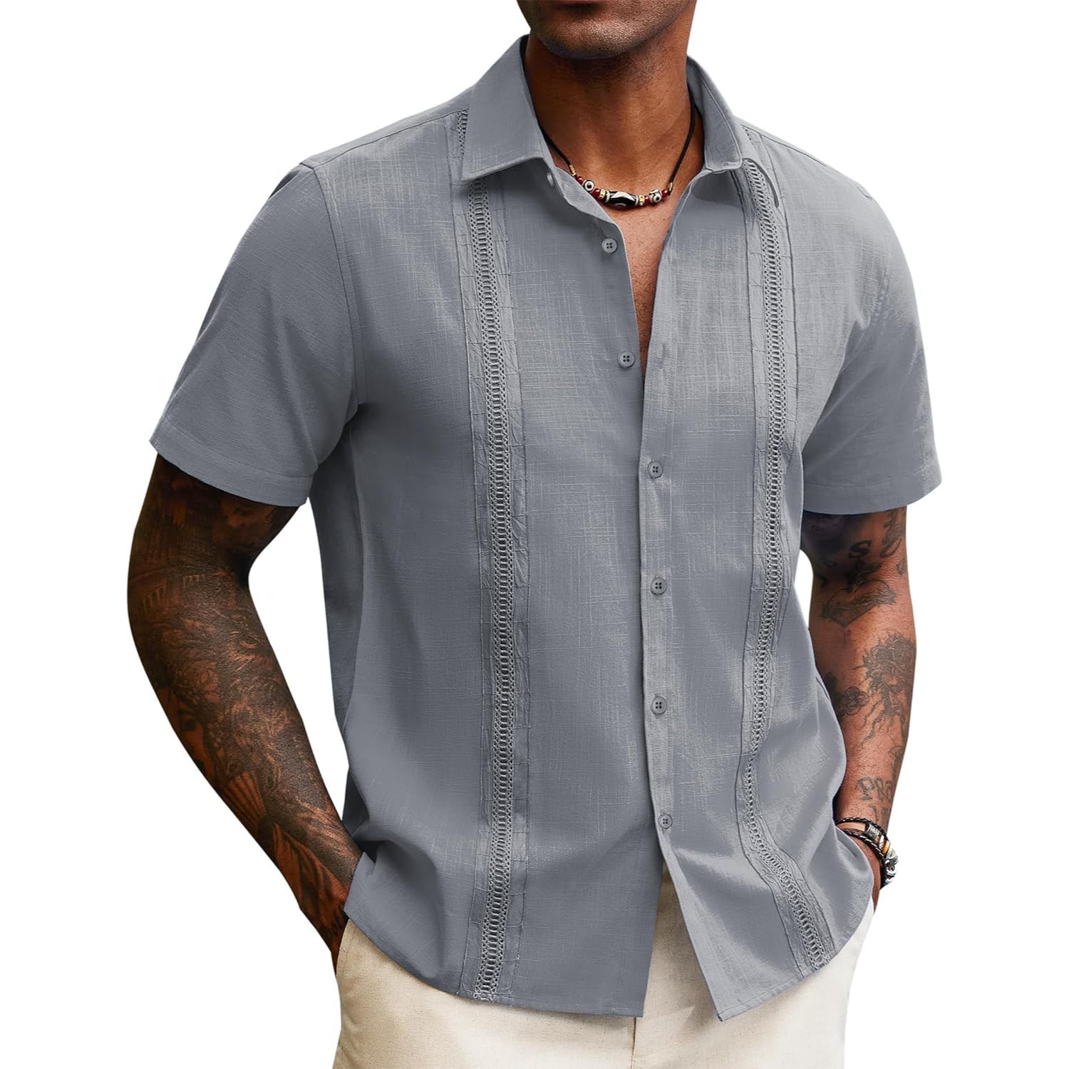 Linen Guayabera Sleeve Down Shirts With Button