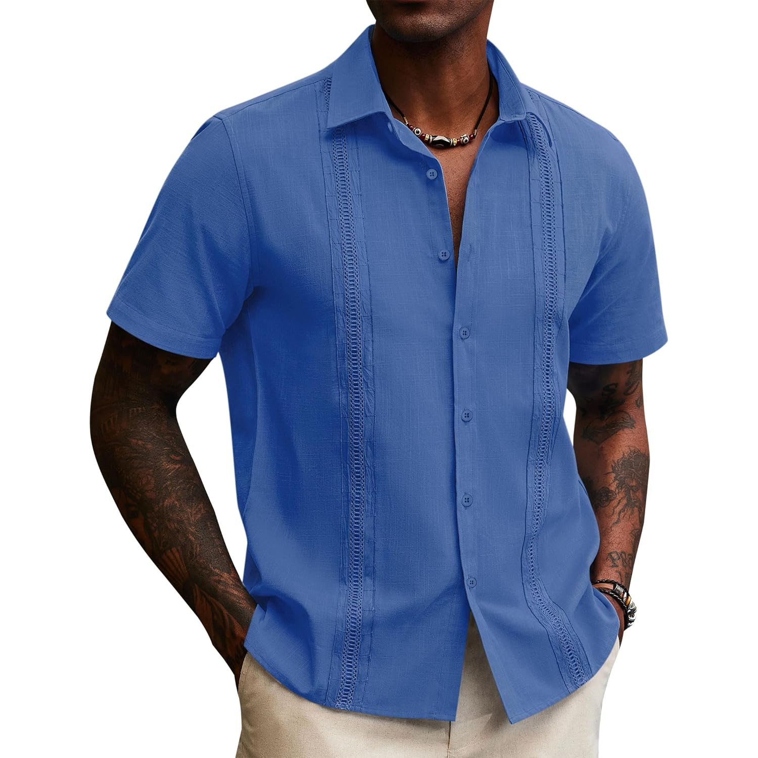 Linen Guayabera Sleeve Down Shirts With Button