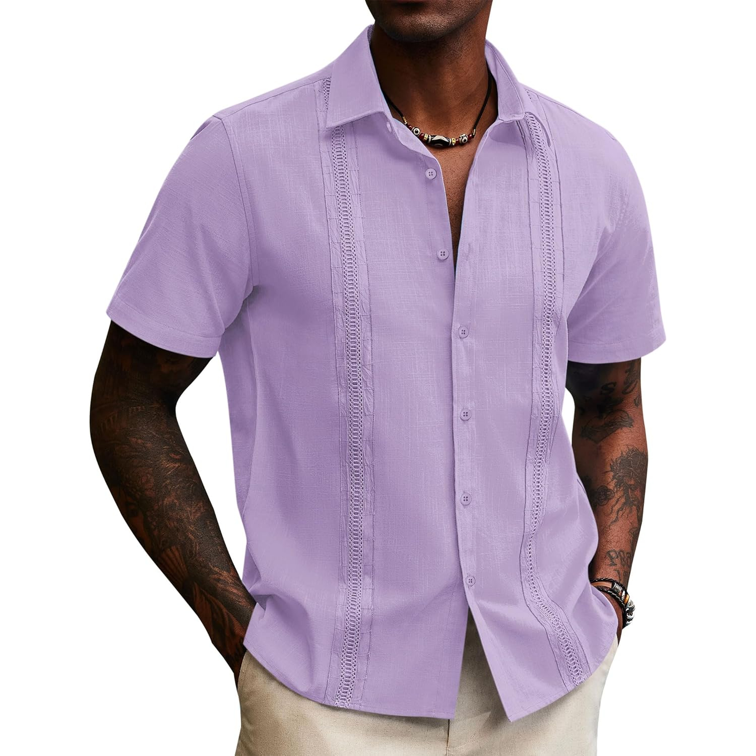 Linen Guayabera Sleeve Down Shirts With Button