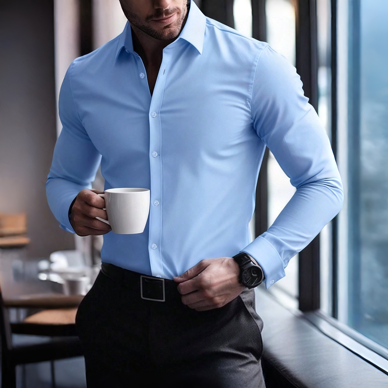 Long Sleeve Casual Shirt With Button Front For Men