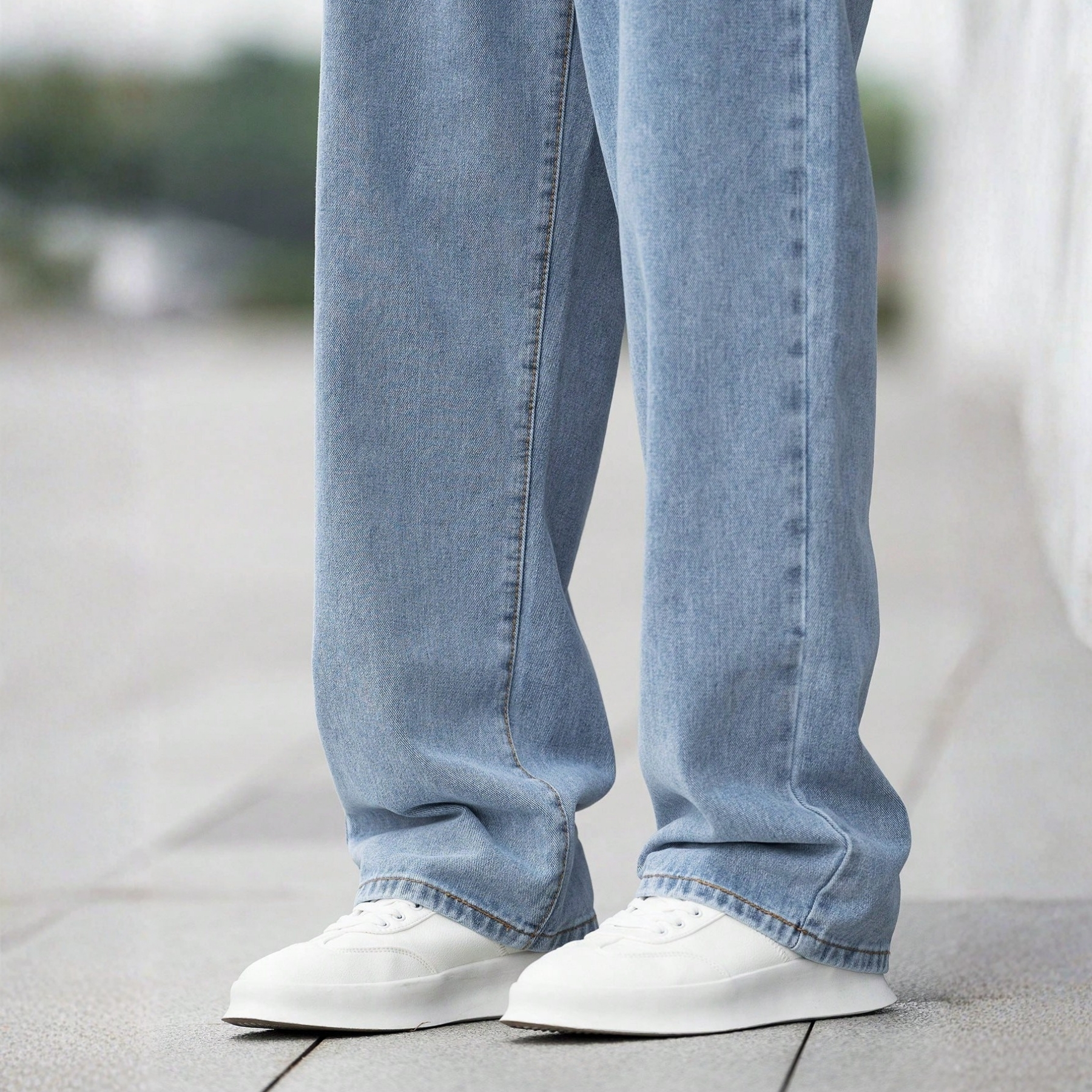 Loose Baggy Cotton Denim Jeans With Slant Pockets For Men