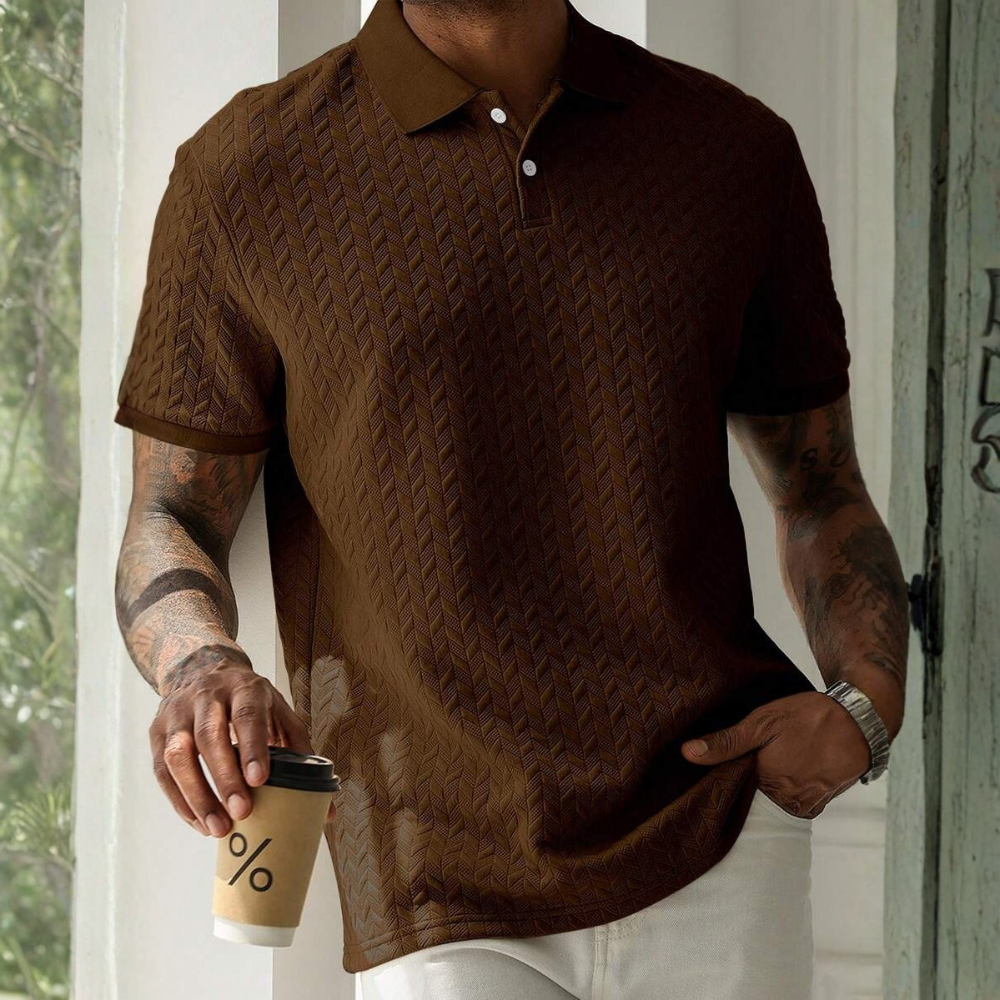 Textured Short Sleeve Polo Shirt For Men