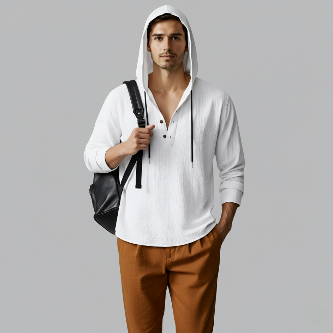 Men’s Cotton Linen Hooded Button Down Shirt