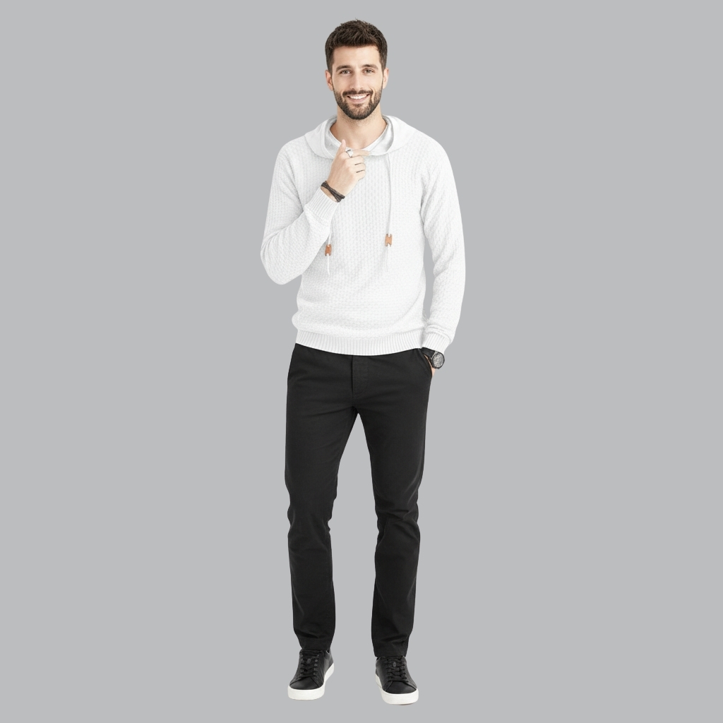 Mens Long Sleeve Solid Knitted Hoodie