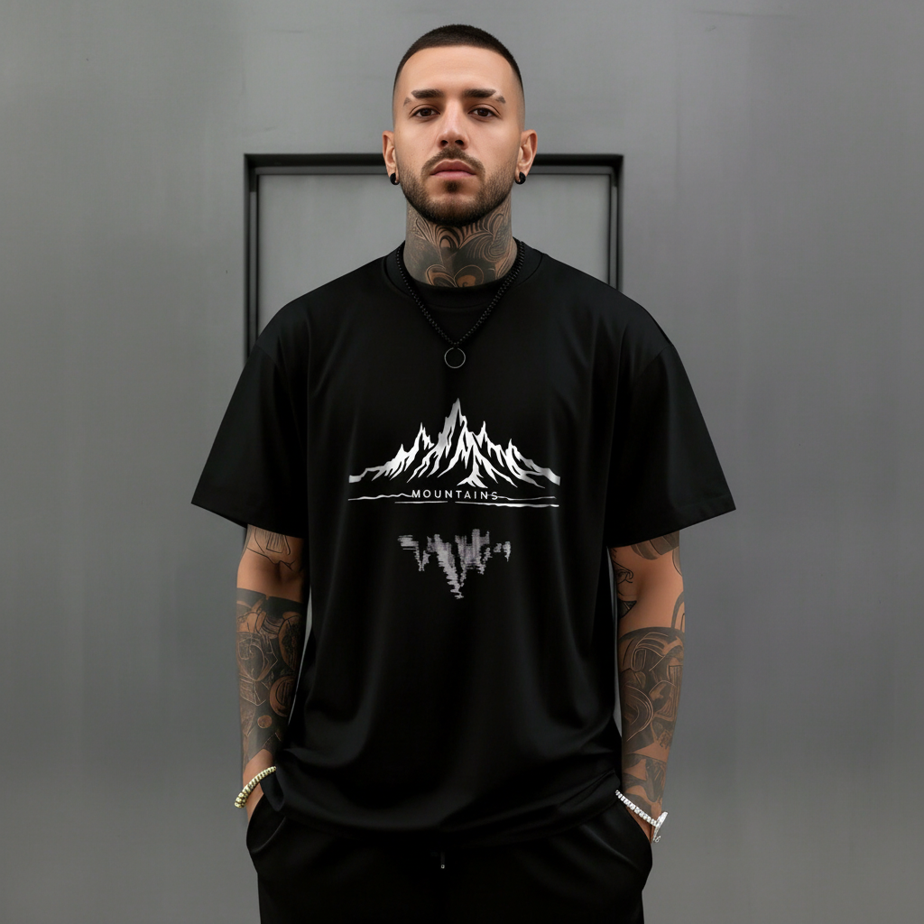 Stylized Mountain Print Lightweight Short Sleeve T Shirt For Men
