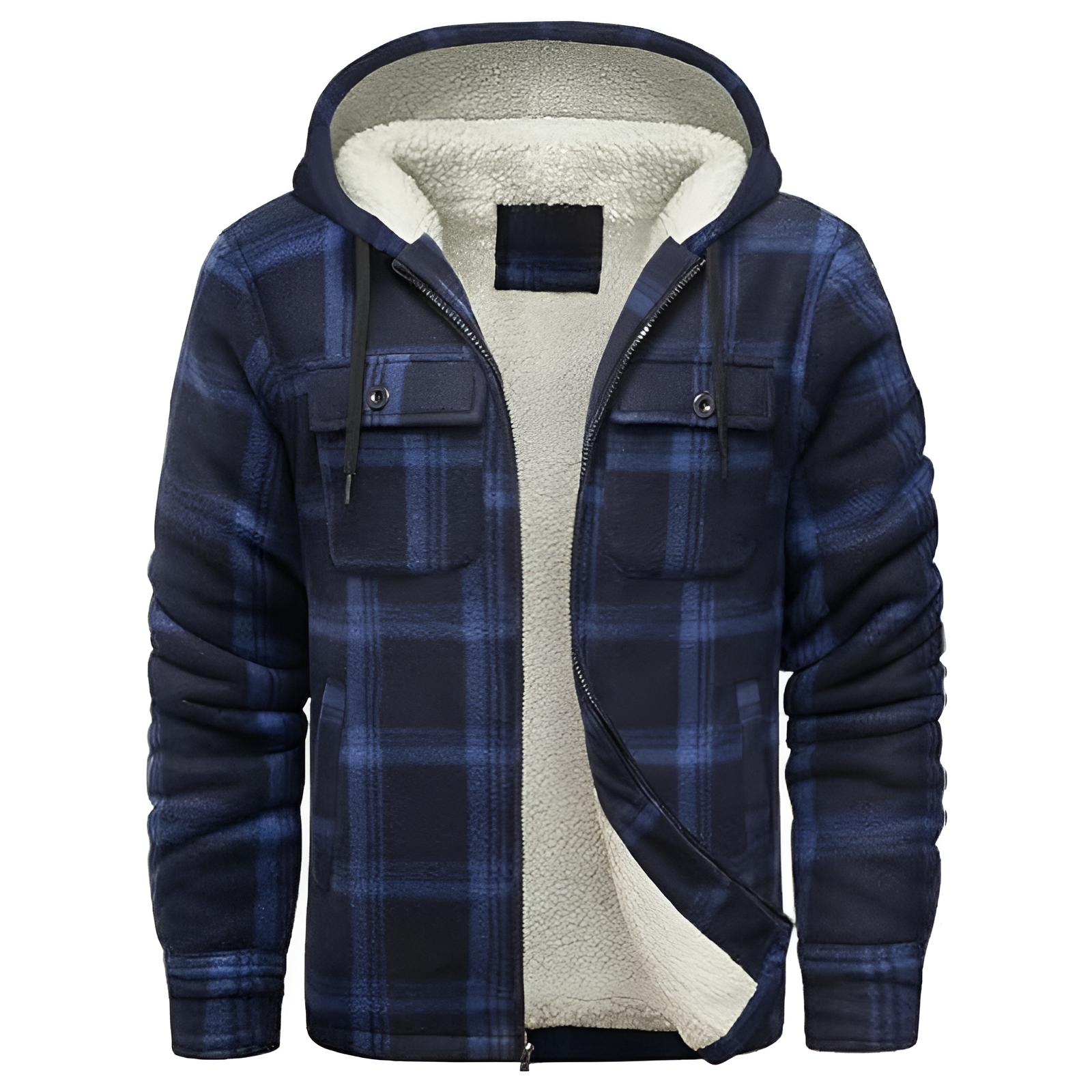 Men Flannel Hooded Jacket Fleece Sherpa Lined Plaid Shirts Jackets Zip Up Sweatshirt Hoodies for Men with 4 Pockets