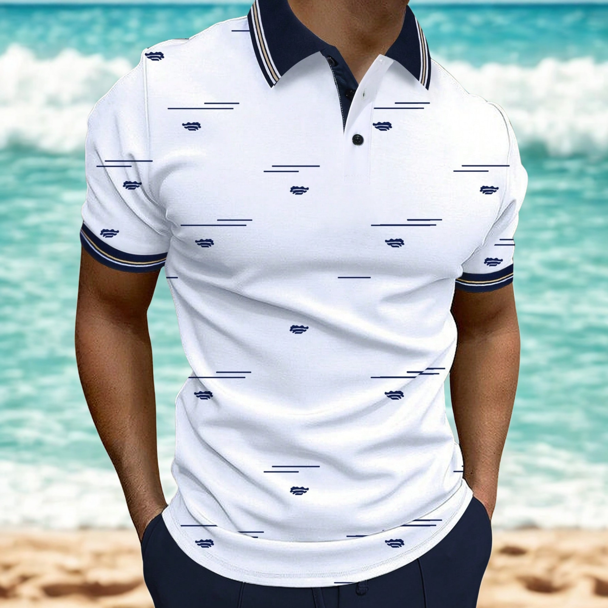 Nautical Print Polo Shirt For Men