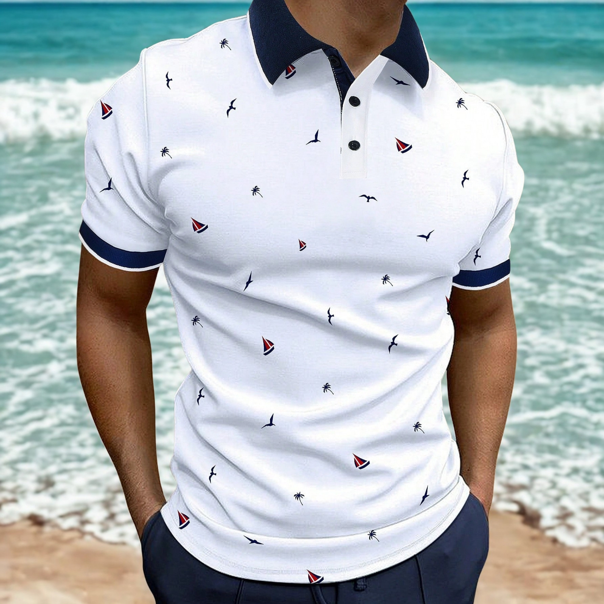 Nautical Print Polo Shirt For Men