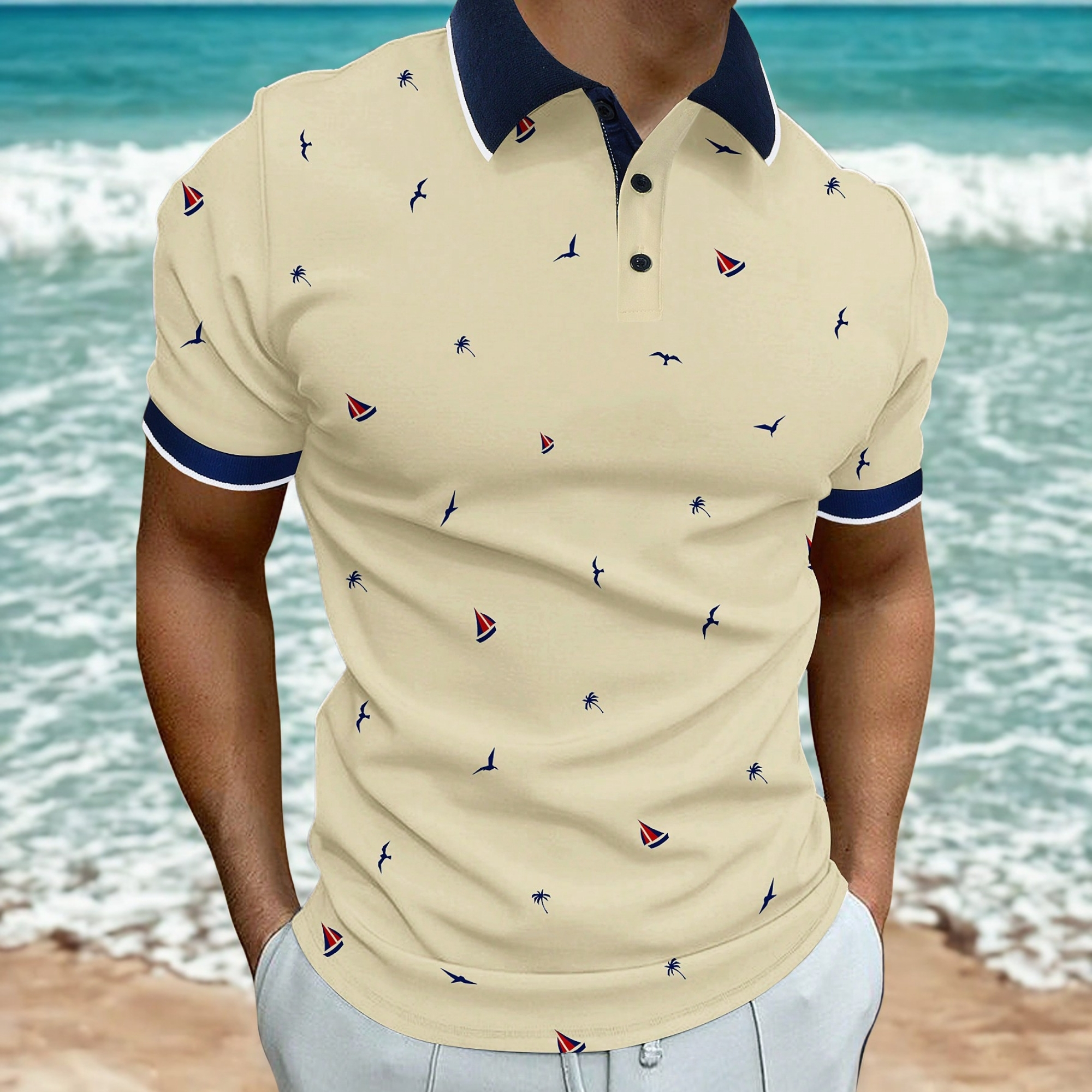 Nautical Print Polo Shirt For Men