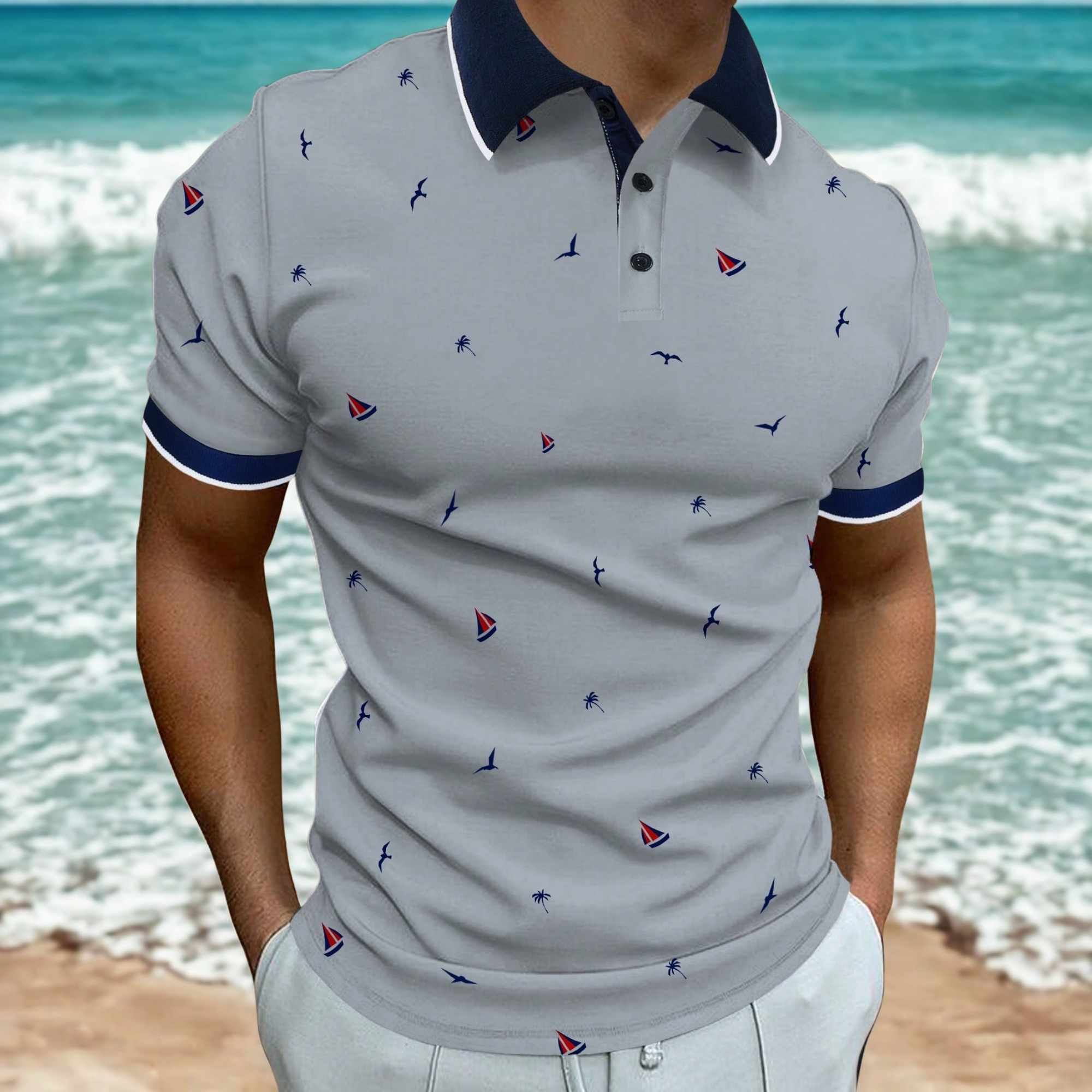 Nautical Print Polo Shirt For Men