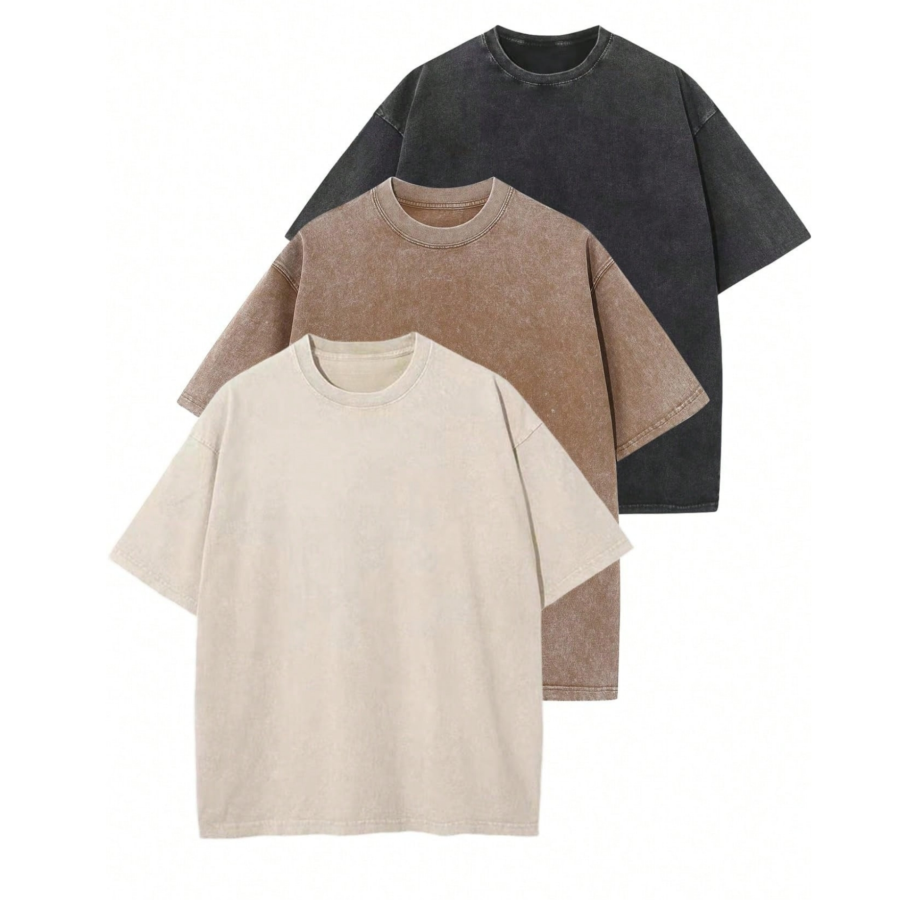 Pack Of 3 Heavyweight Solid Color Retro T Shirt
