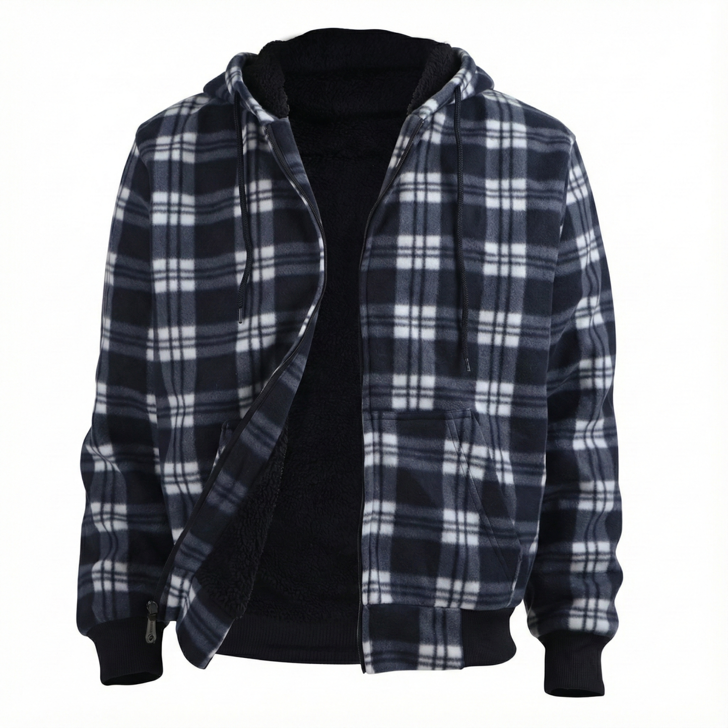 Plaid Sherpa Lined Zip Up Winter Jacket For Men