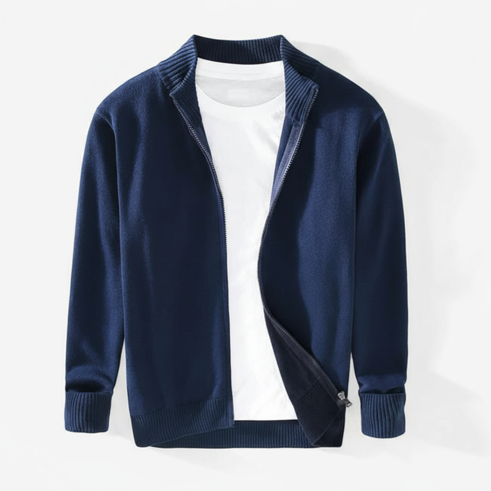 Zipper Ribbed Hem Design Long Sleeve Jacket For Men