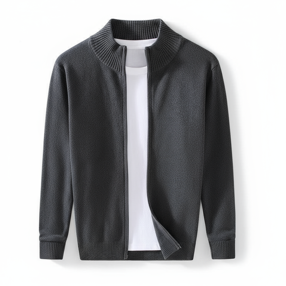 Zipper Ribbed Hem Design Long Sleeve Jacket For Men