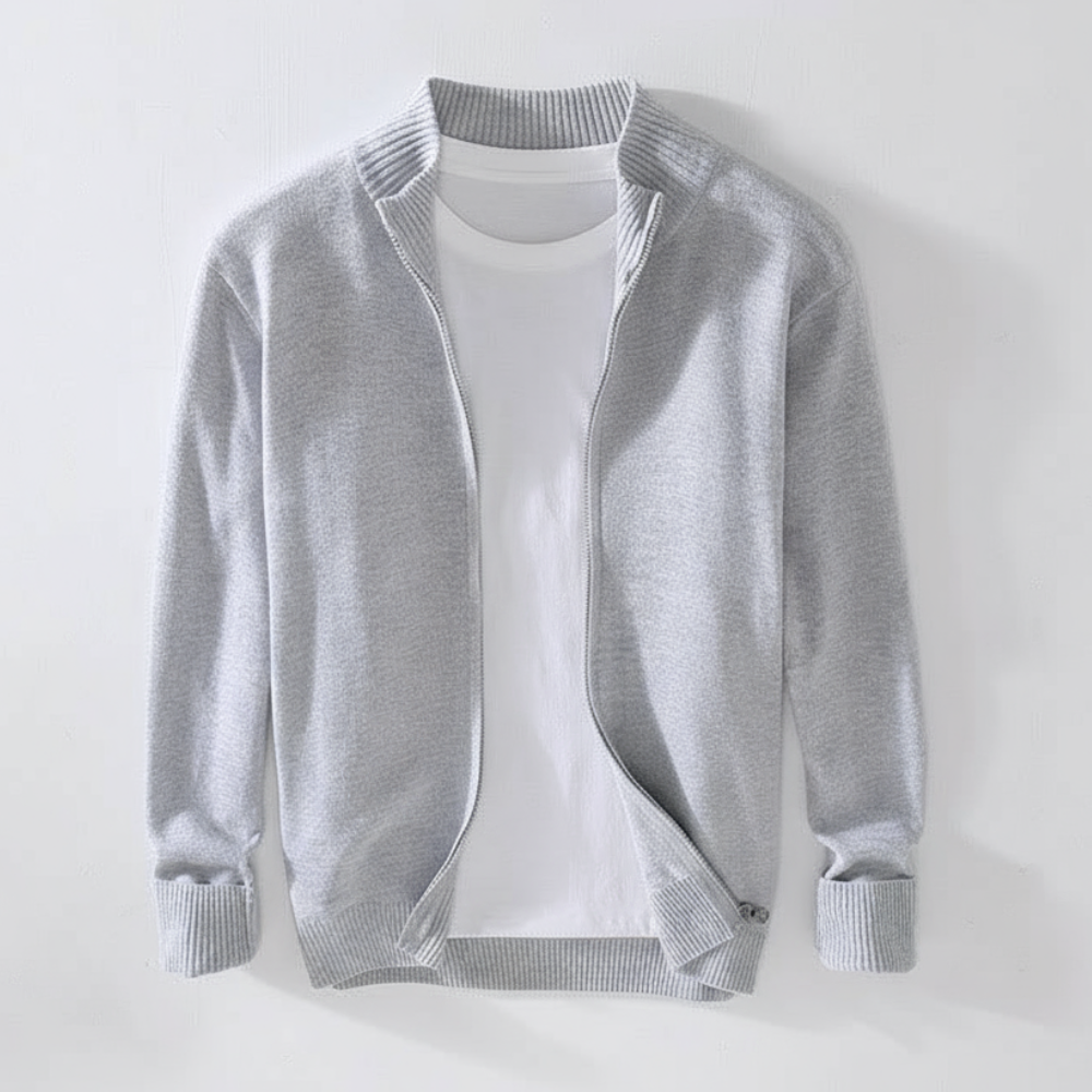 Zipper Ribbed Hem Design Long Sleeve Jacket For Men