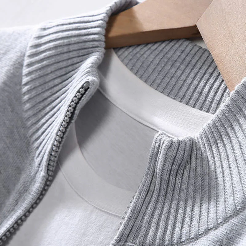 Zipper Ribbed Hem Design Long Sleeve Jacket For Men