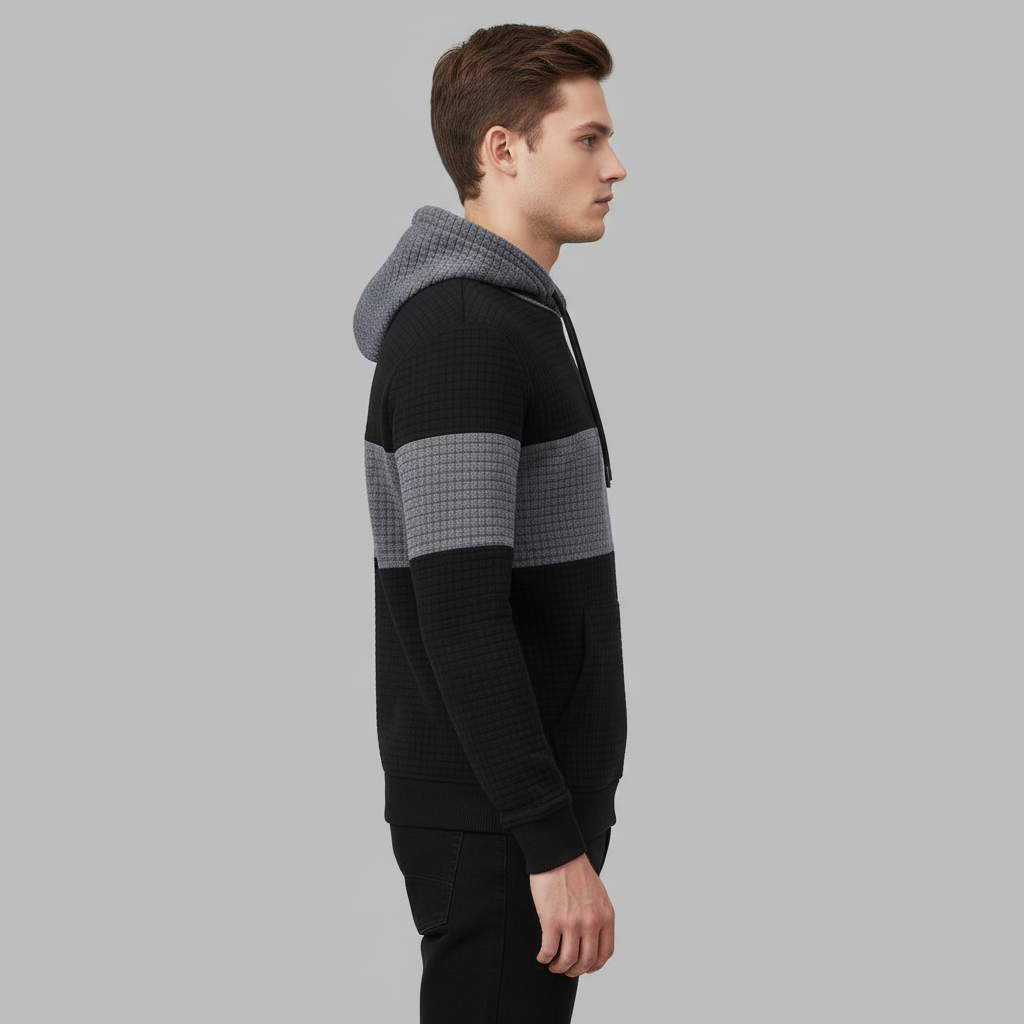 Pullover Plaid Jacquard Long Sleeve Drawstring Hipster Casual Hooded