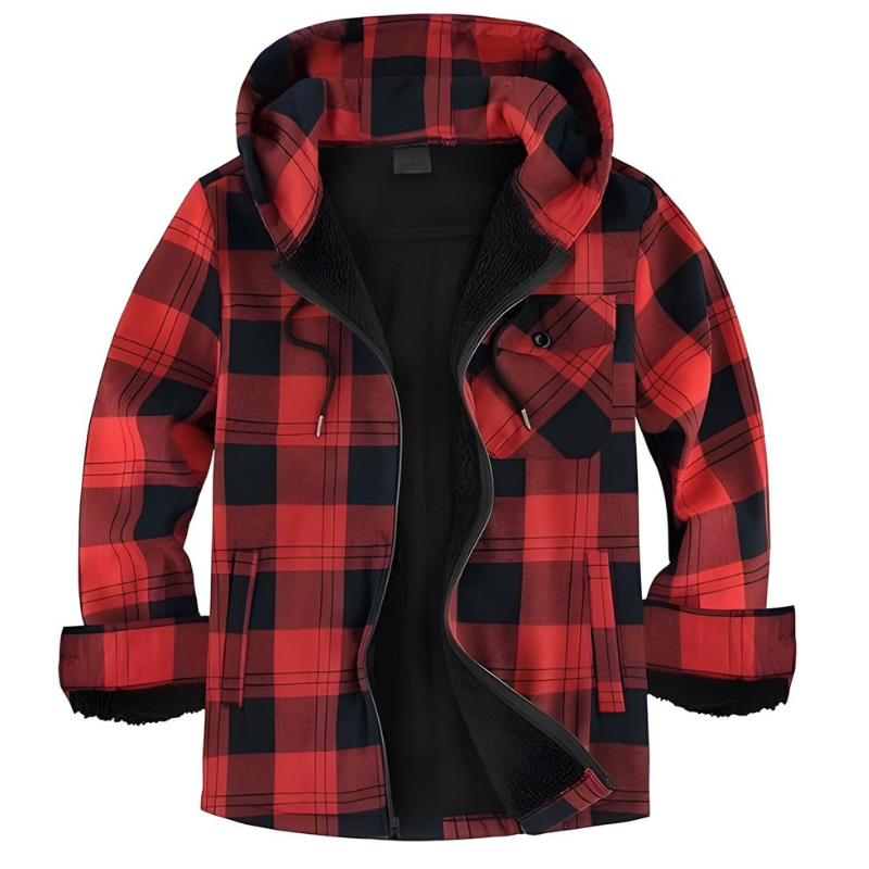 Men Flannel Plaid Jacket Warm Sherpa Lined Fleece Hoodies for Men Zip Up Thick Jackets Winter Coat with Pocket
