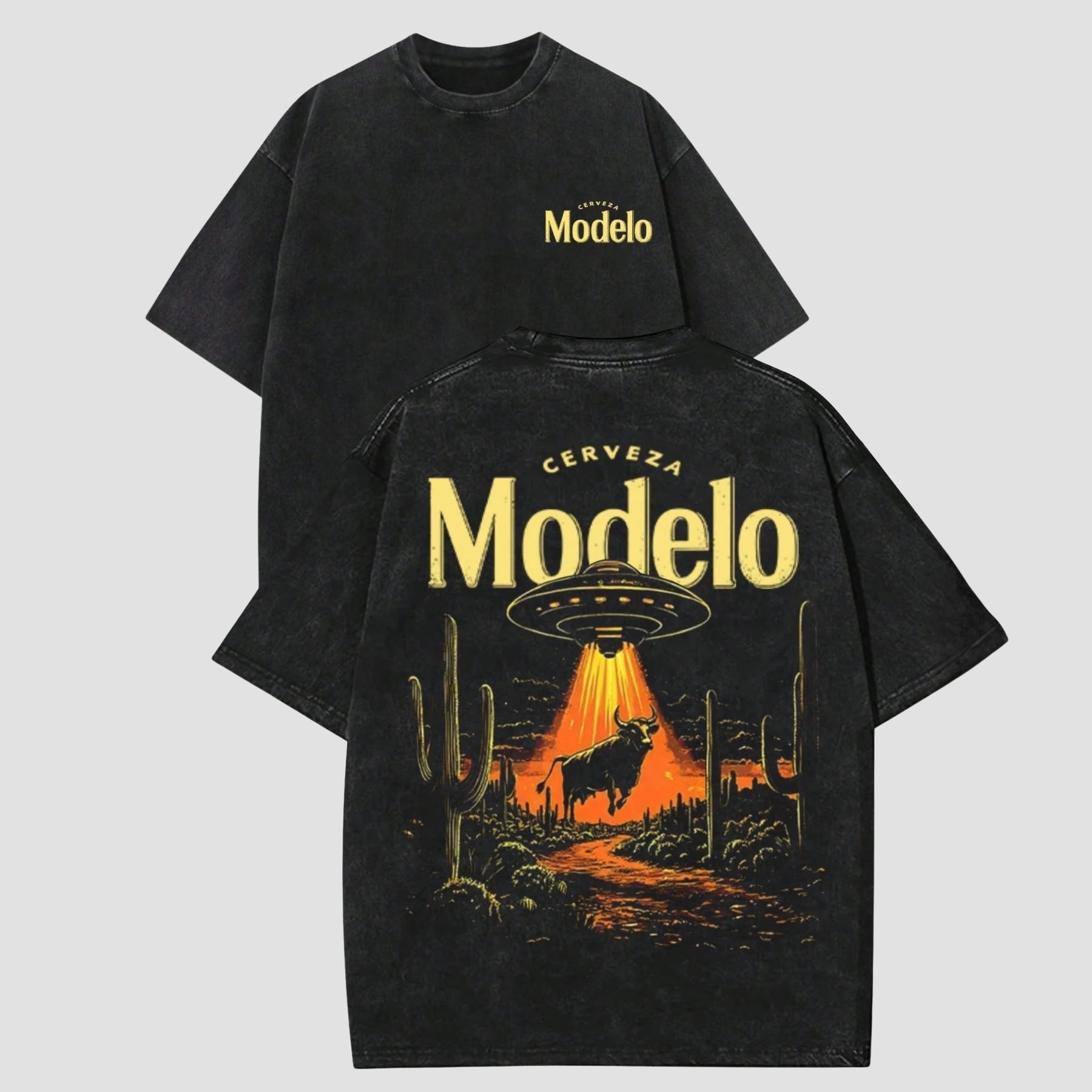 "Retro American-Beer 'Cerveza Modelo' UFO Abducting Bull In T-Shirt