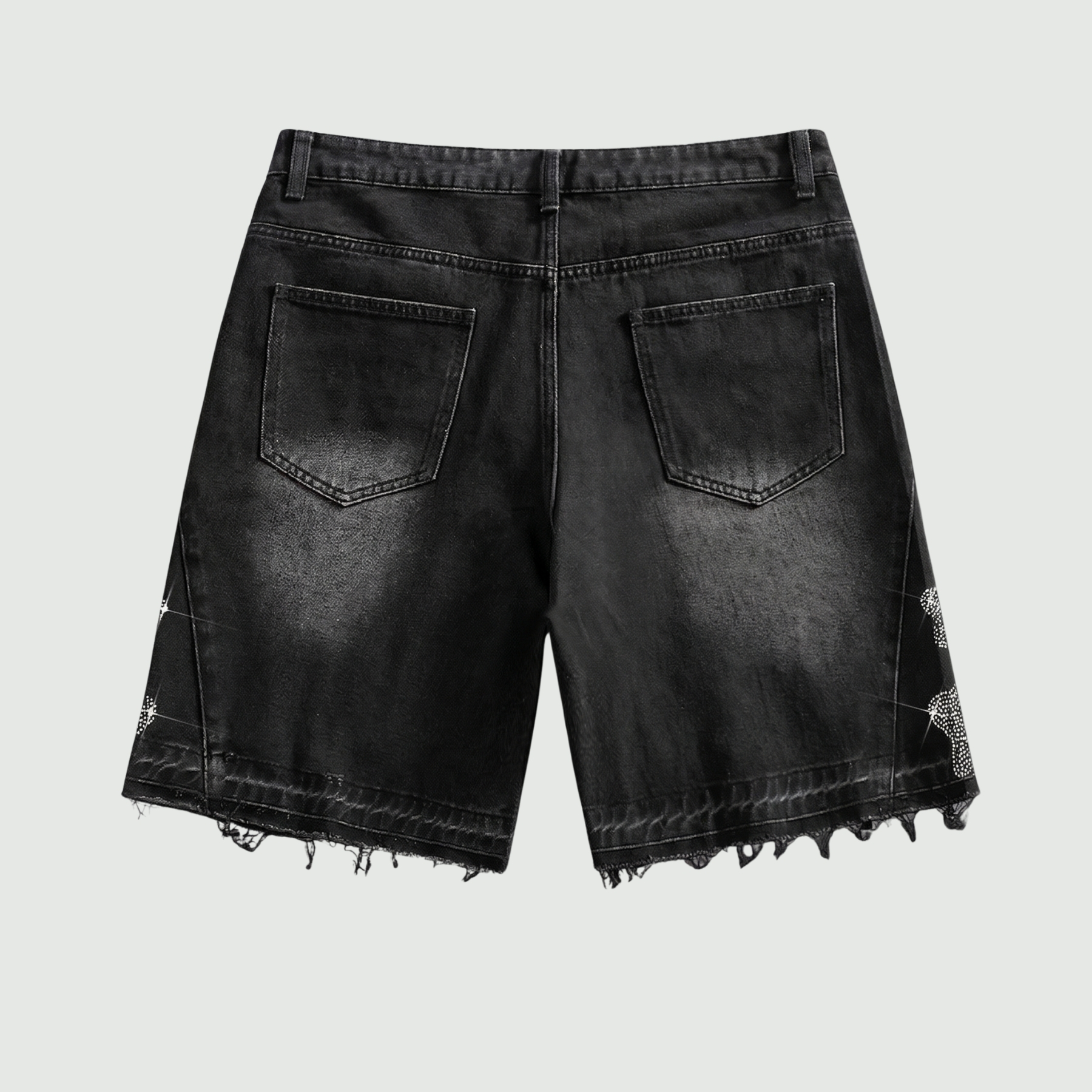 Rhinestone Denim Shorts With Raw Hem And Pockets For Men